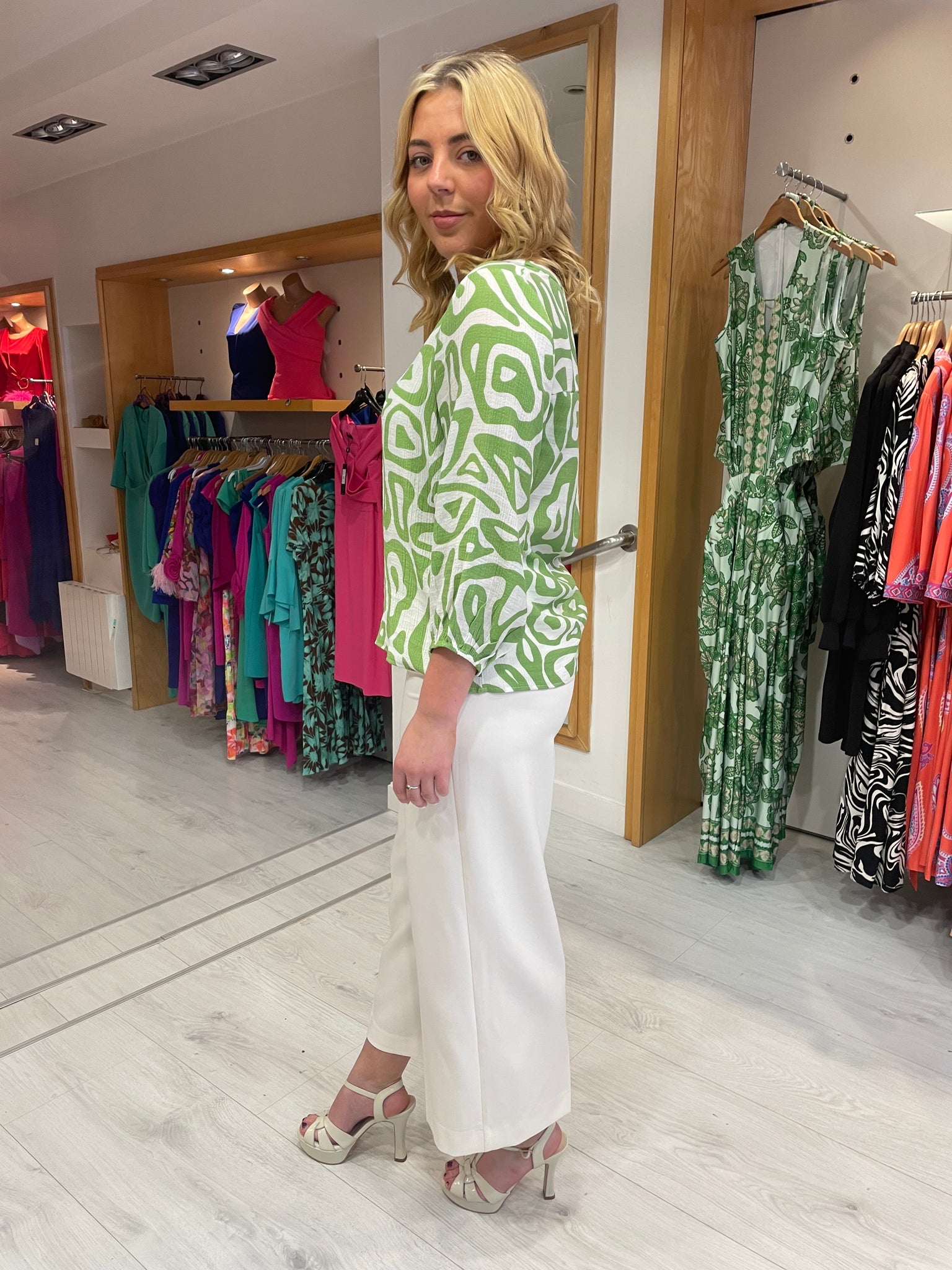 Smashed Lemon Green and White Print Top