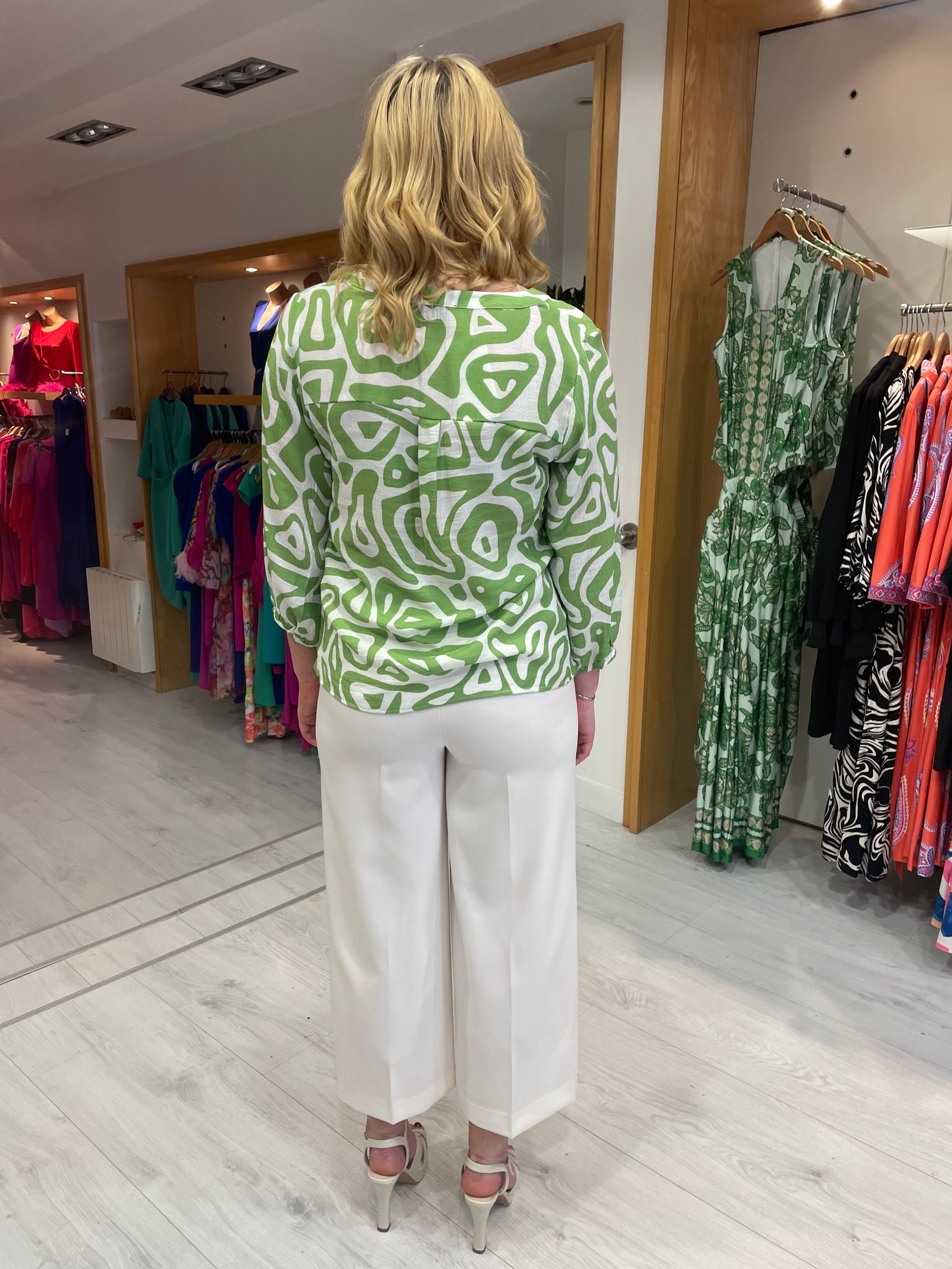 Smashed Lemon Green and White Print Top
