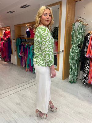 Smashed Lemon Green and White Print Top