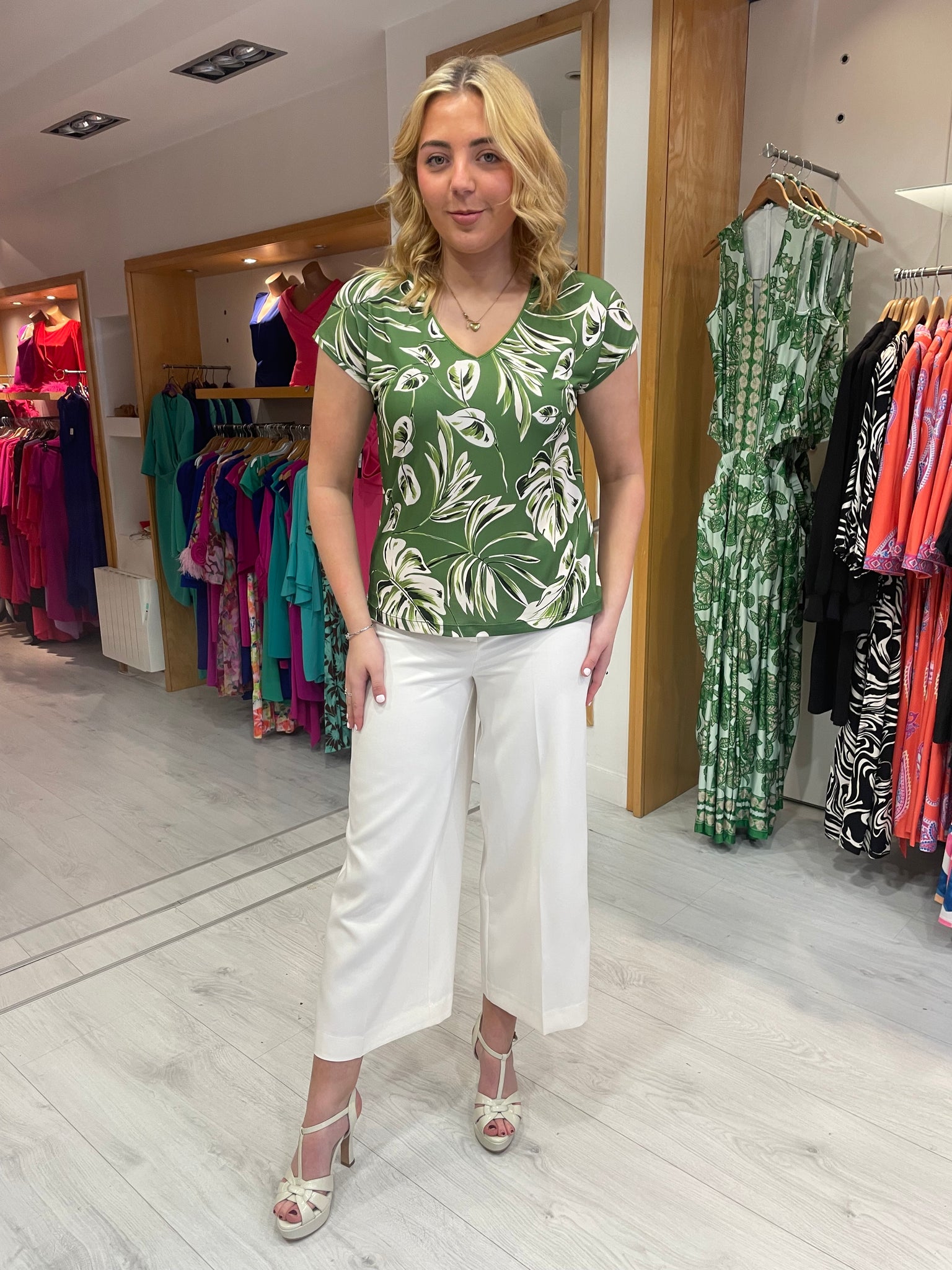 Smashed Lemon Green Leaf Print Top