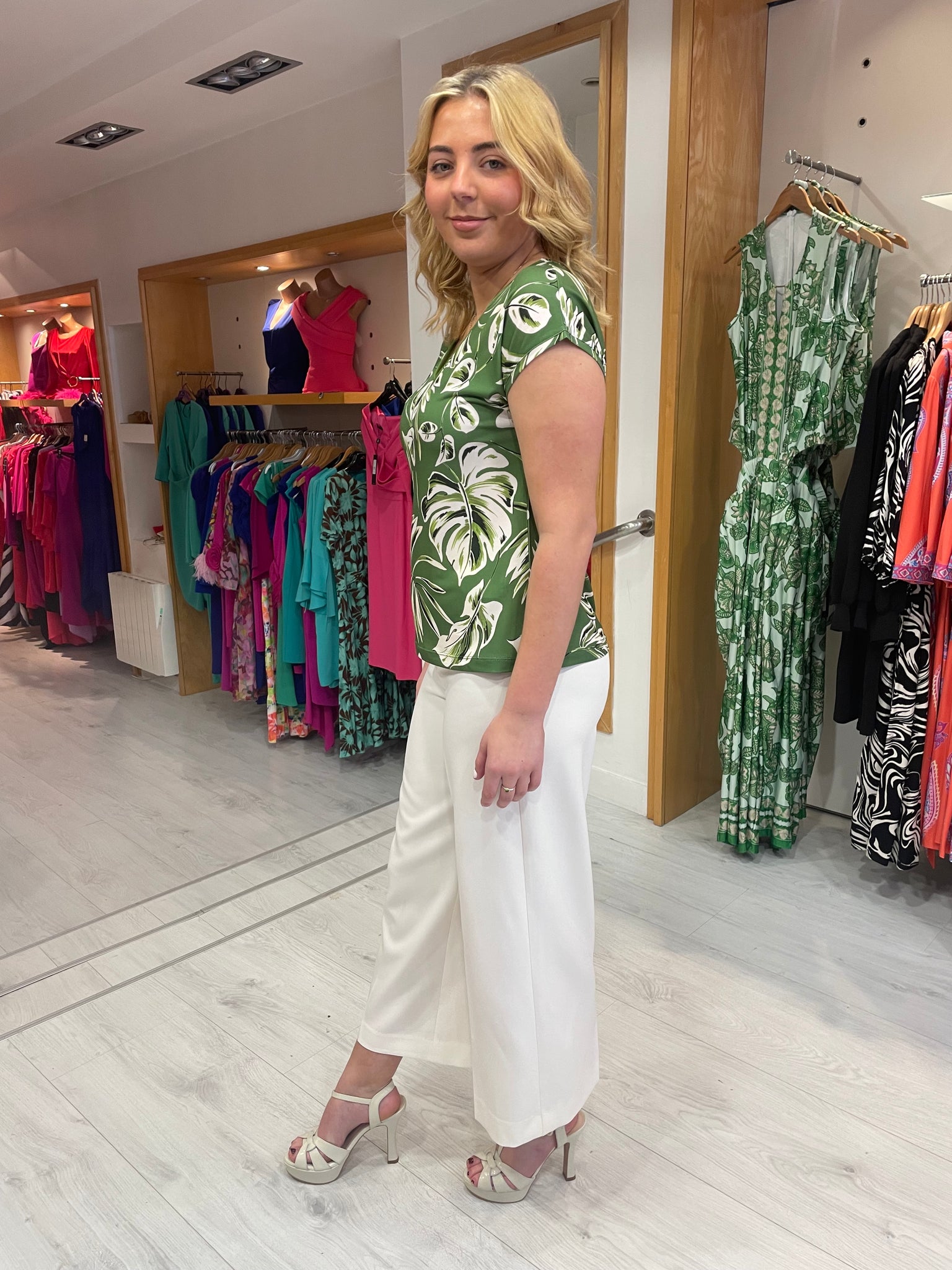 Smashed Lemon Green Leaf Print Top