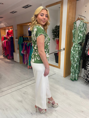 Smashed Lemon Green Leaf Print Top