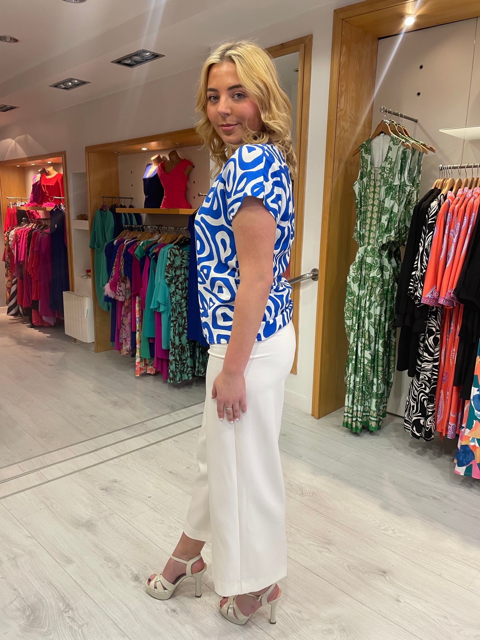 Smashed Lemon Blue and White Print Top