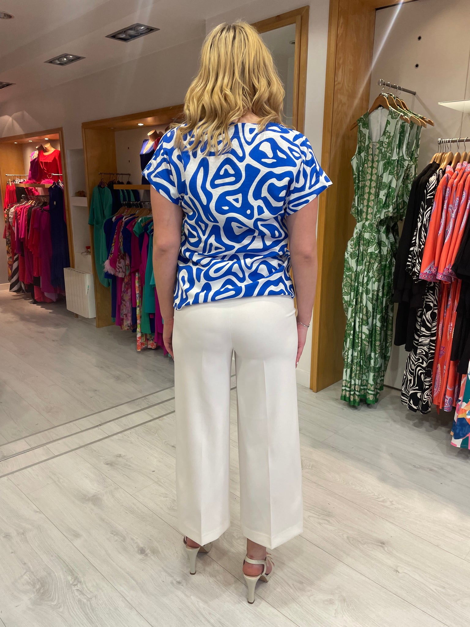 Smashed Lemon Blue and White Print Top
