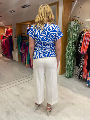 Smashed Lemon Blue and White Print Top