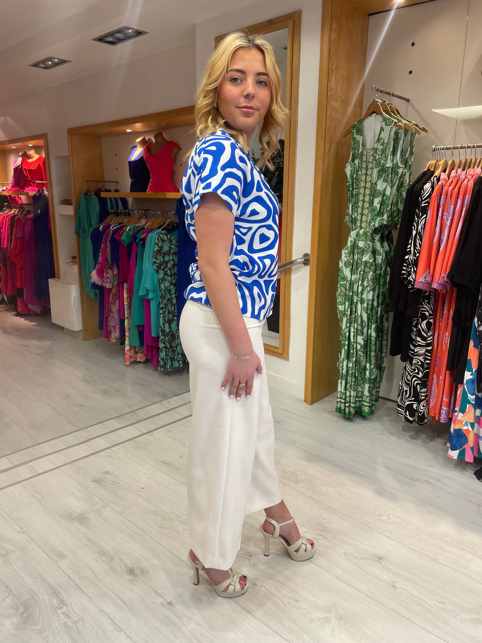 Smashed Lemon Blue and White Print Top
