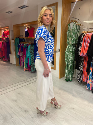 Smashed Lemon Blue and White Print Top