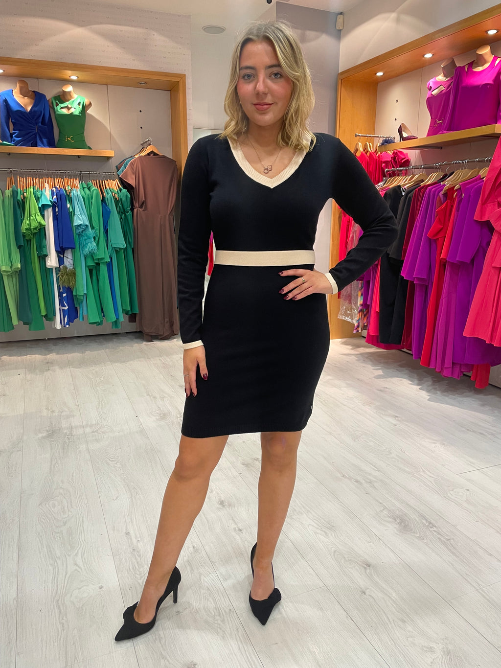 Smashed Lemon Black and Cream Knit Dress