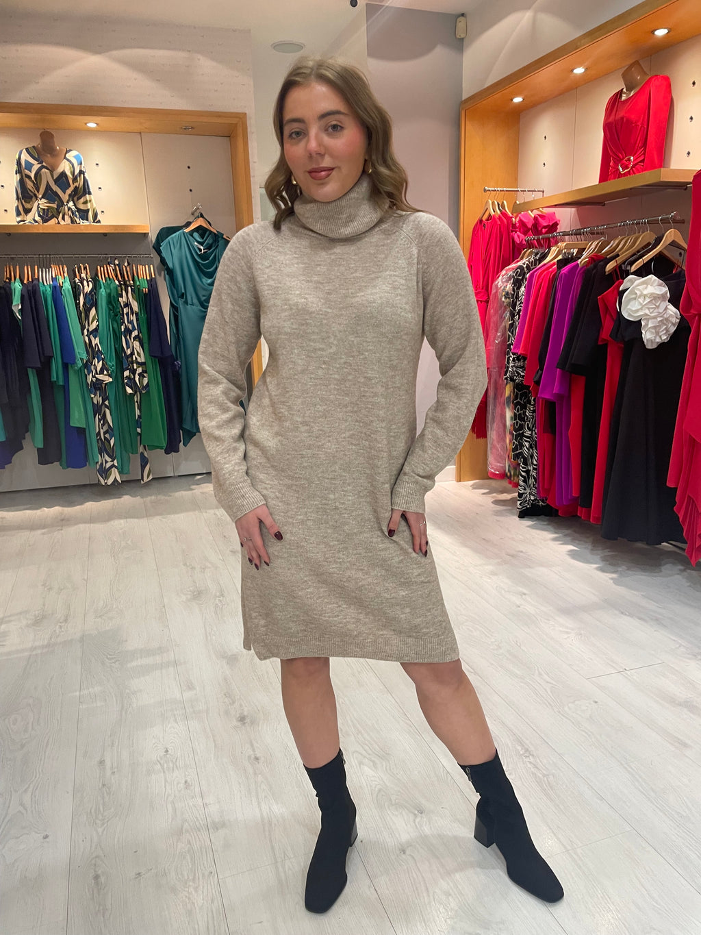 St Tropez Sand Polo Neck Knit Dress