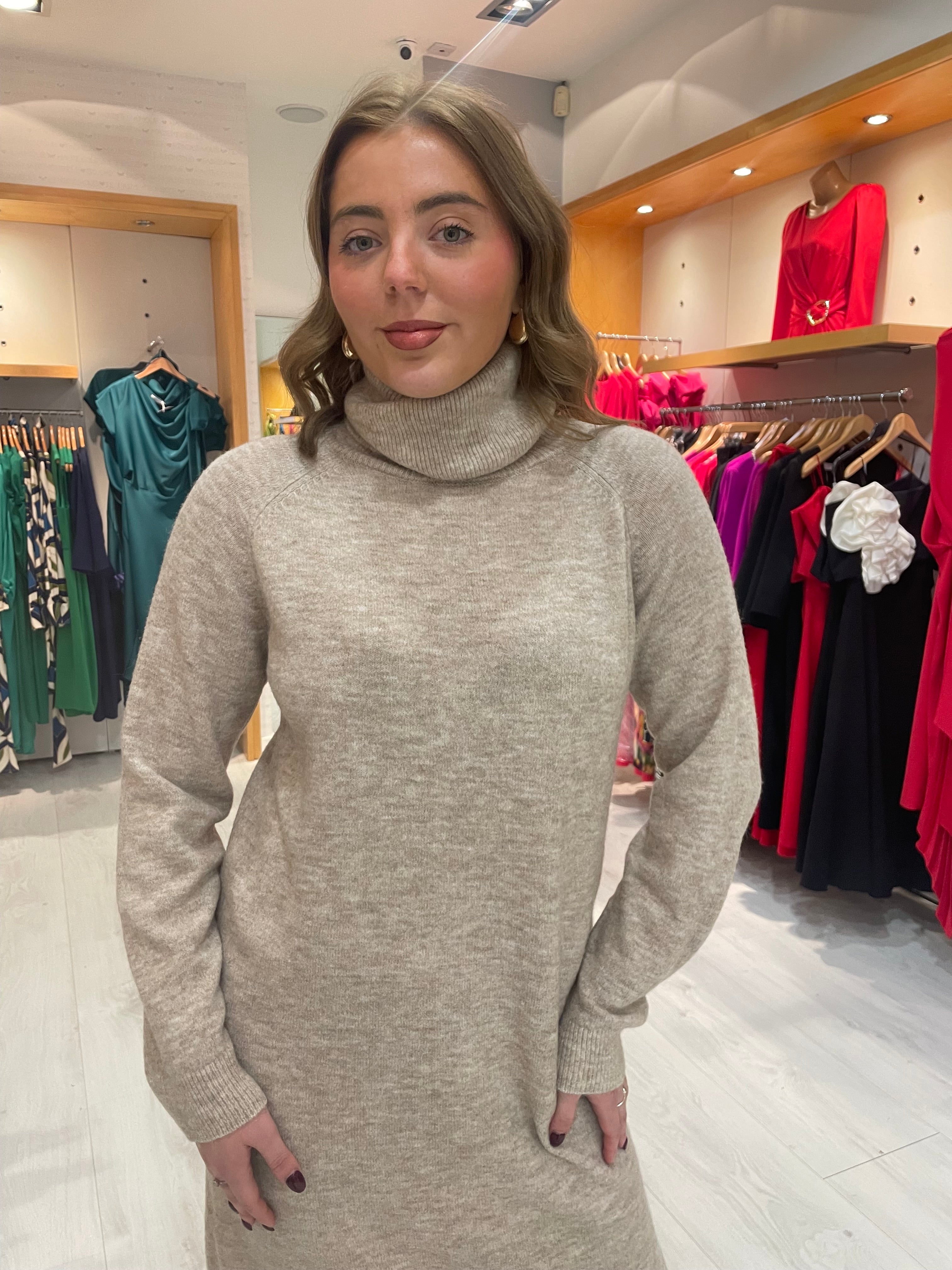 St Tropez Sand Polo Neck Knit Dress