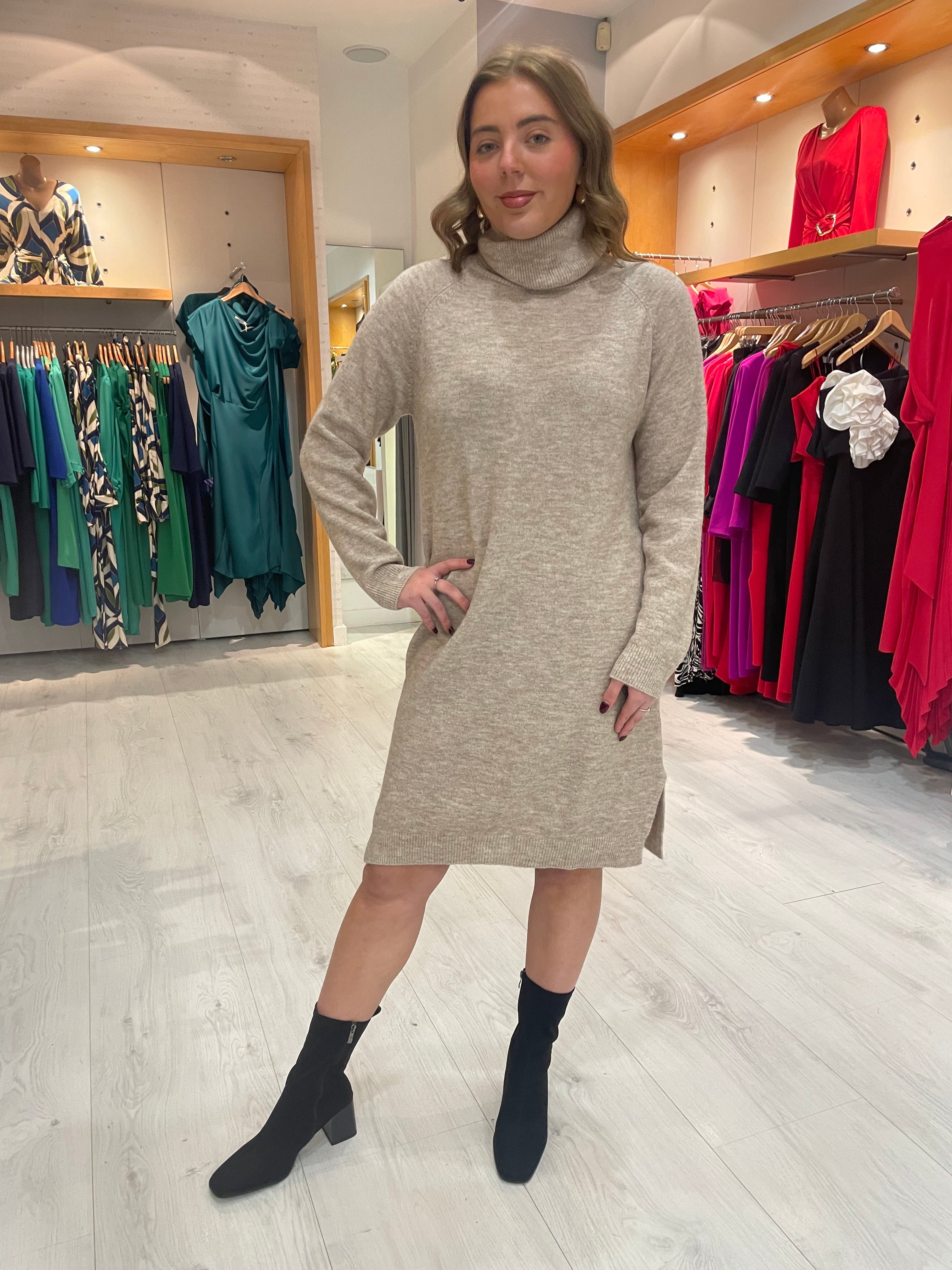 St Tropez Sand Polo Neck Knit Dress