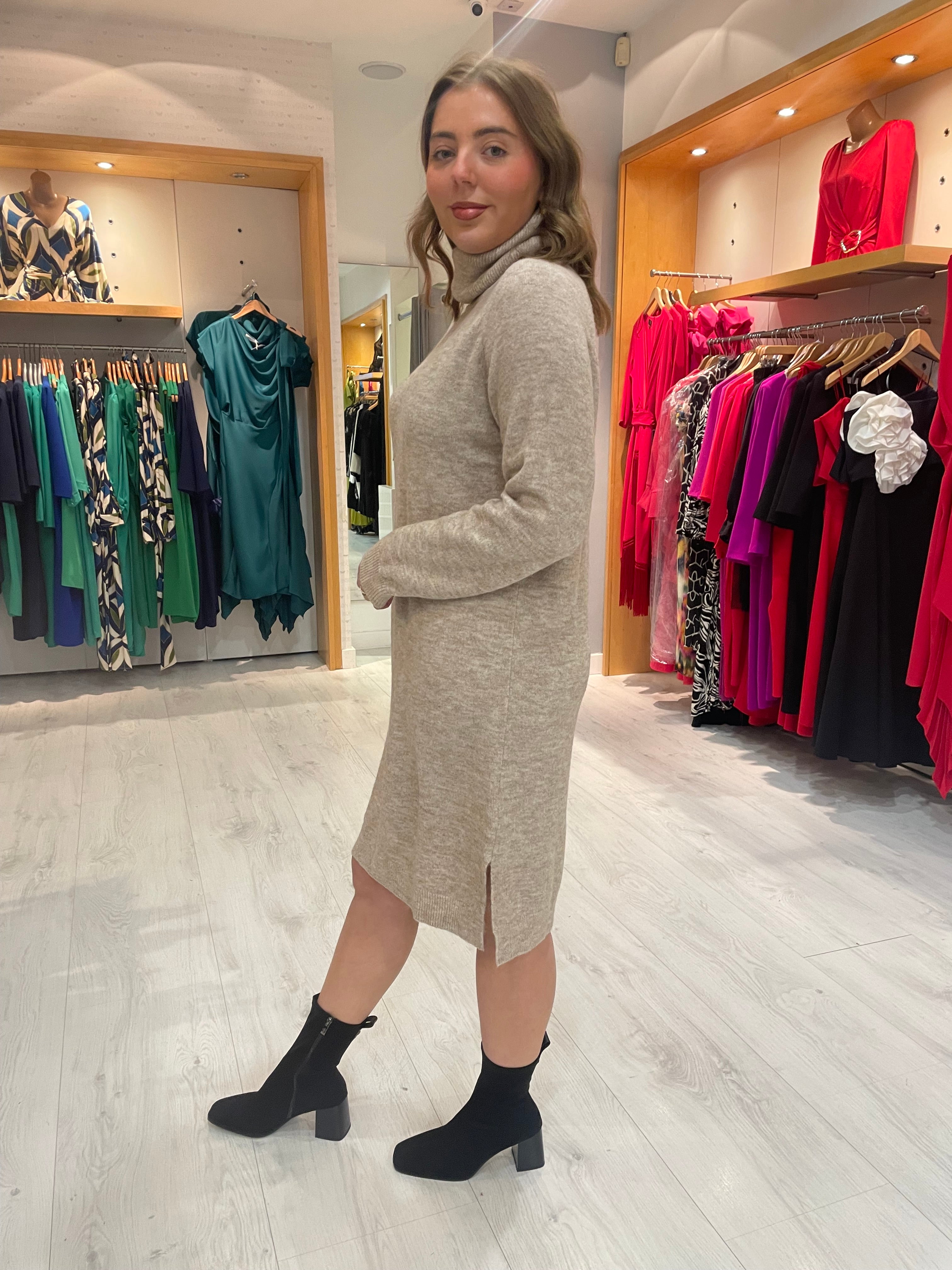 St Tropez Sand Polo Neck Knit Dress