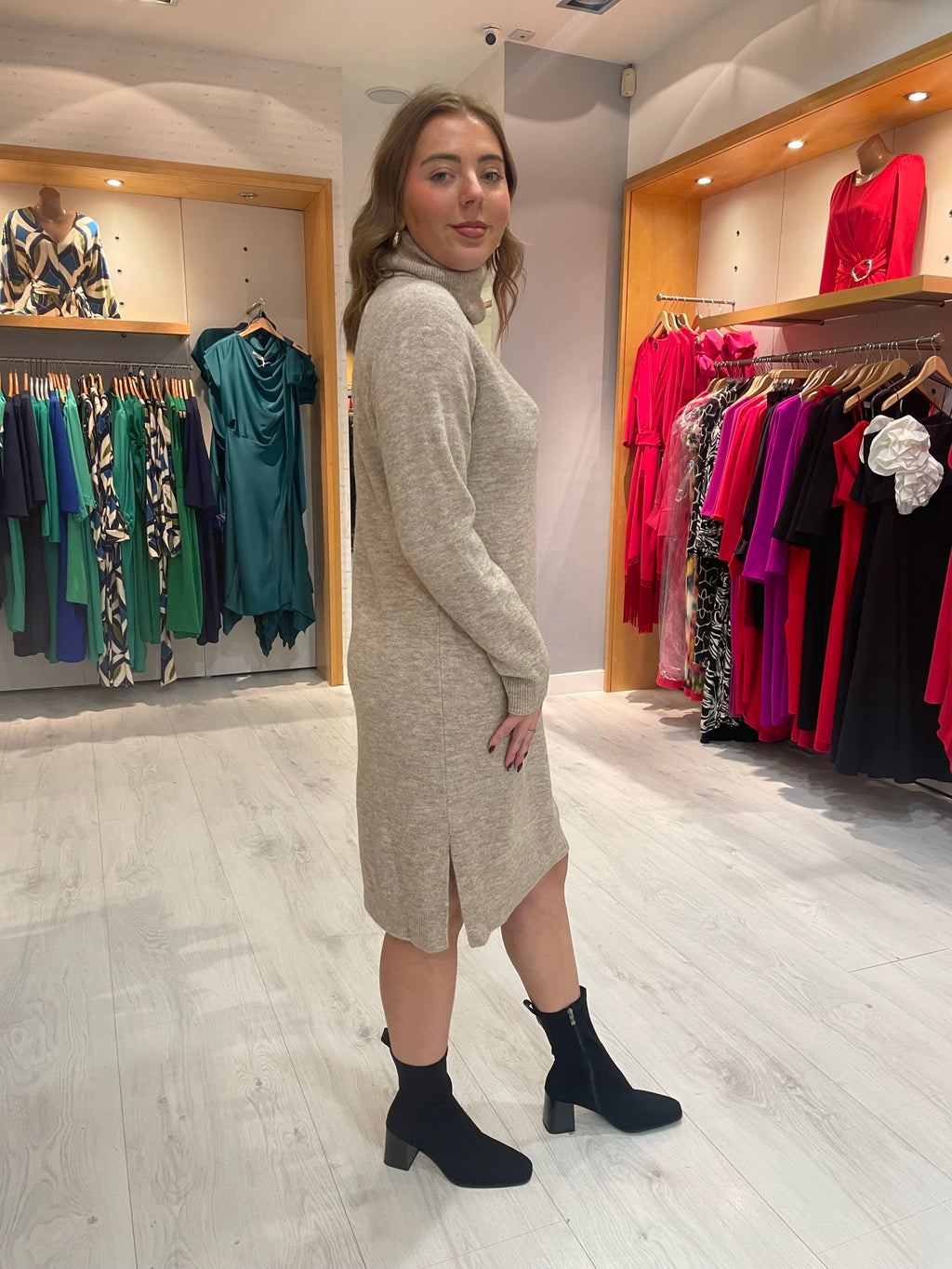 St Tropez Sand Polo Neck Knit Dress