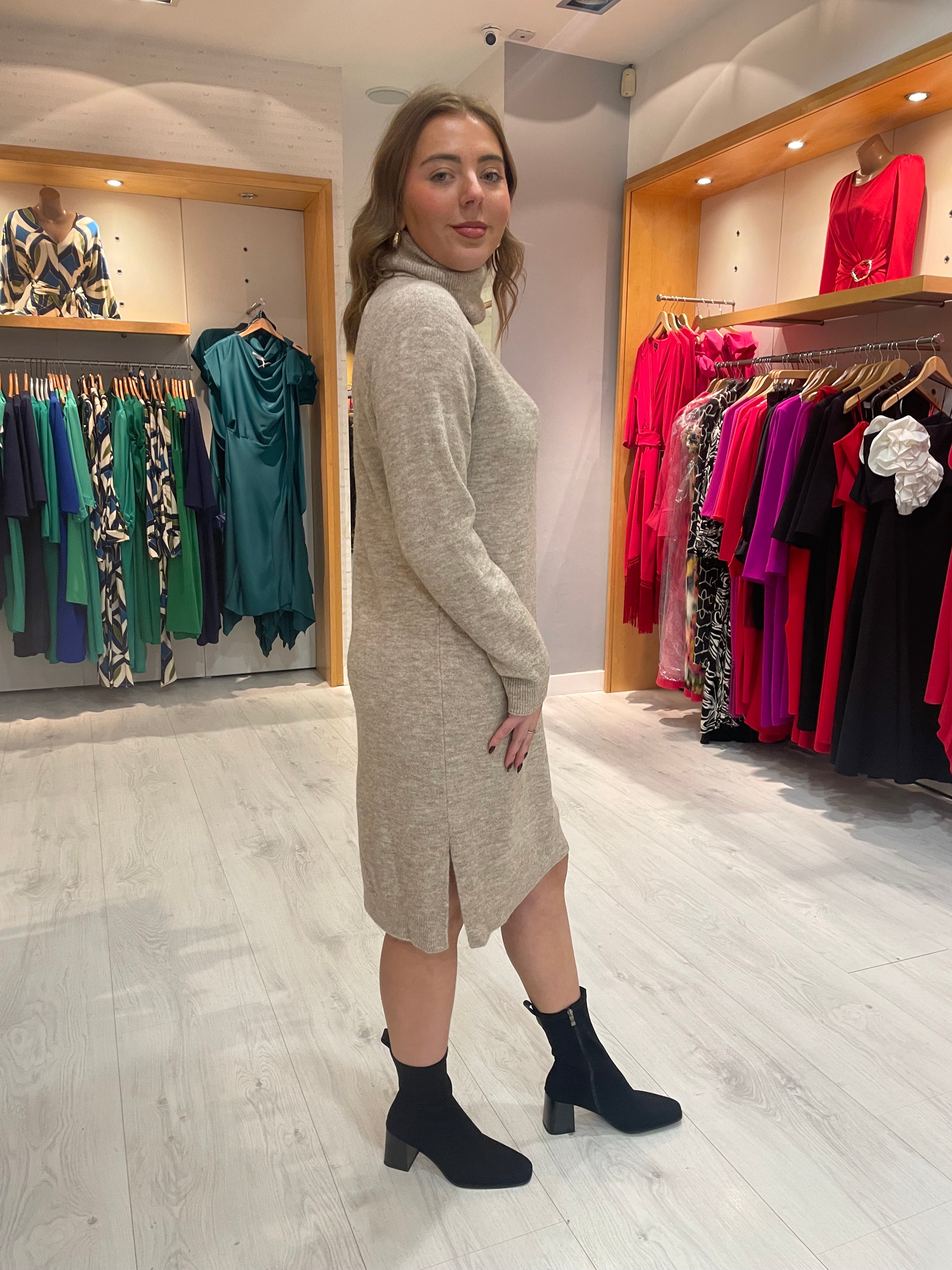 St Tropez Sand Polo Neck Knit Dress