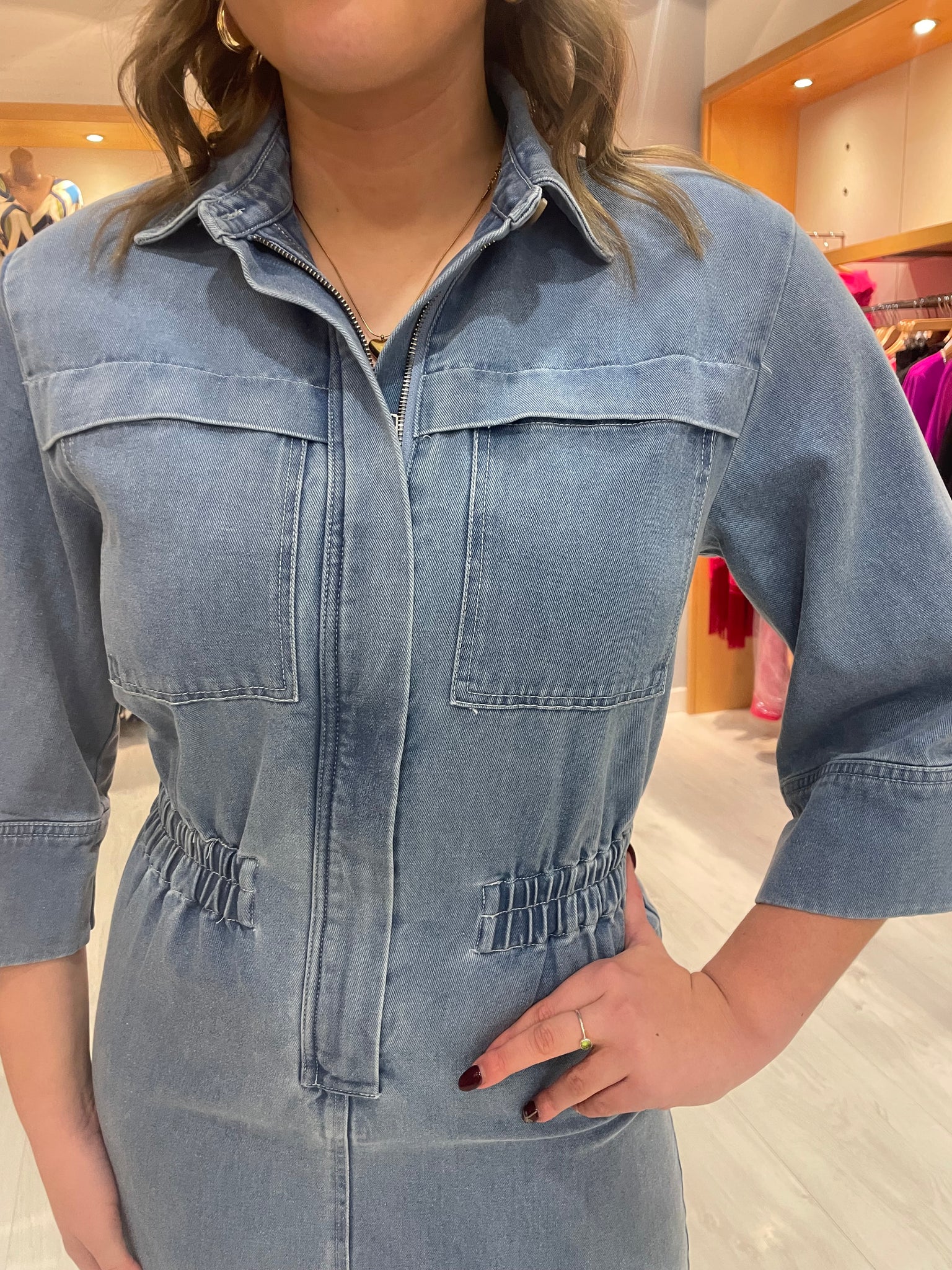 Soaked In Luxury Denim Ruche Dress