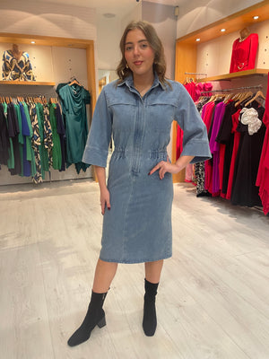 Soaked In Luxury Denim Ruche Dress