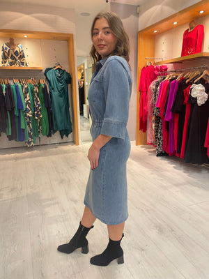 Soaked In Luxury Denim Ruche Dress