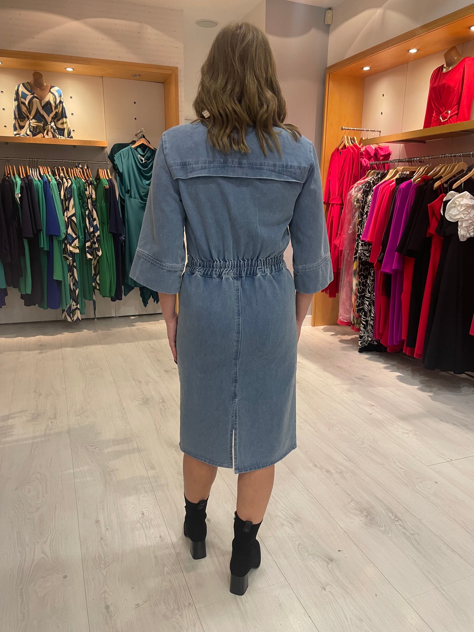 Soaked In Luxury Denim Ruche Dress