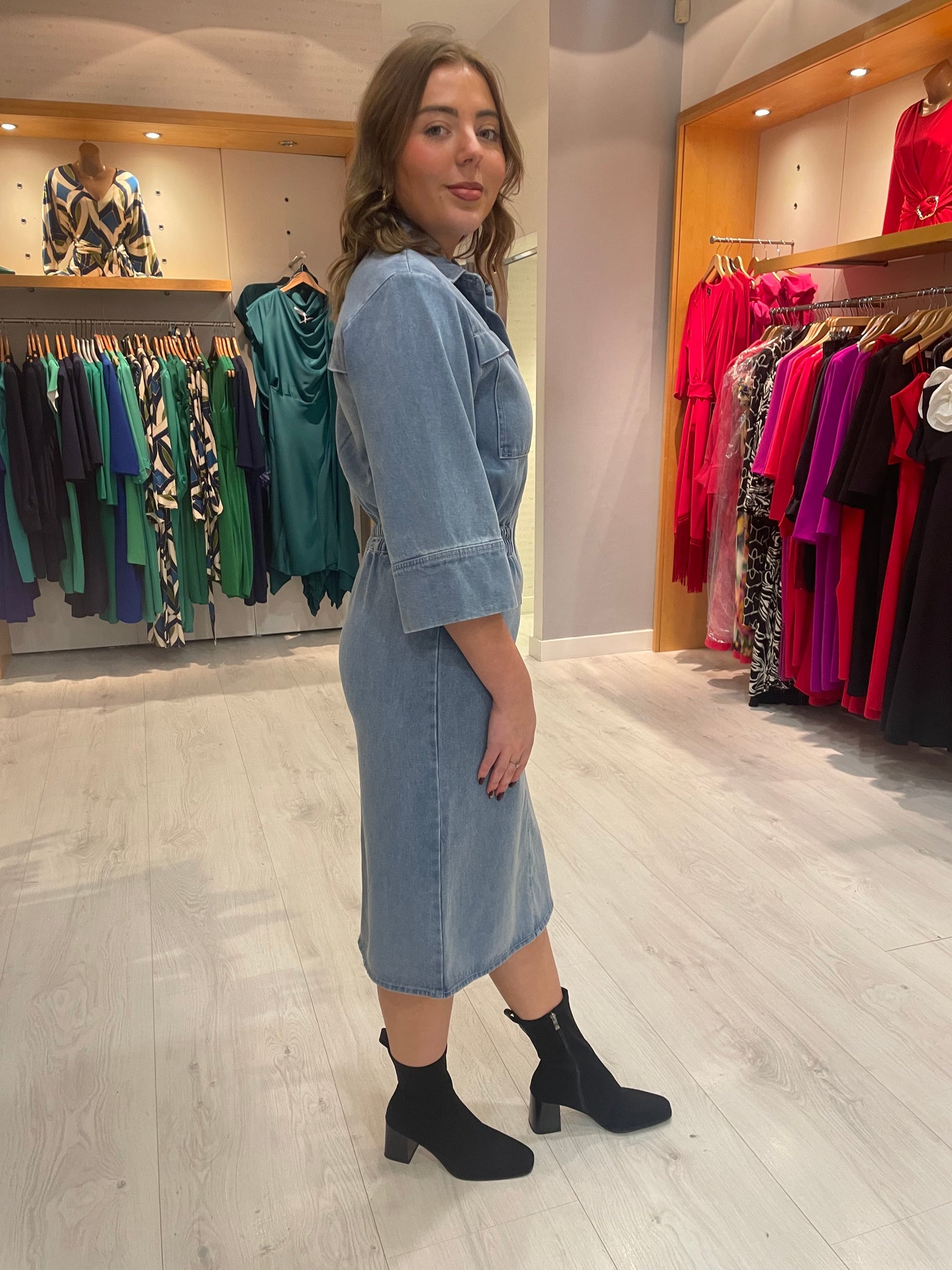 Soaked In Luxury Denim Ruche Dress