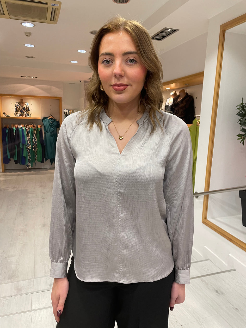 Soaked In Luxury Grey Satin Blouse