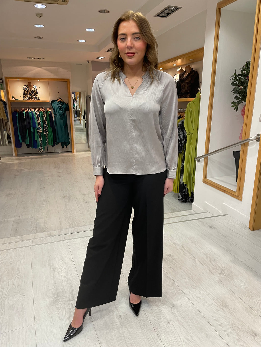 Soaked In Luxury Grey Satin Blouse