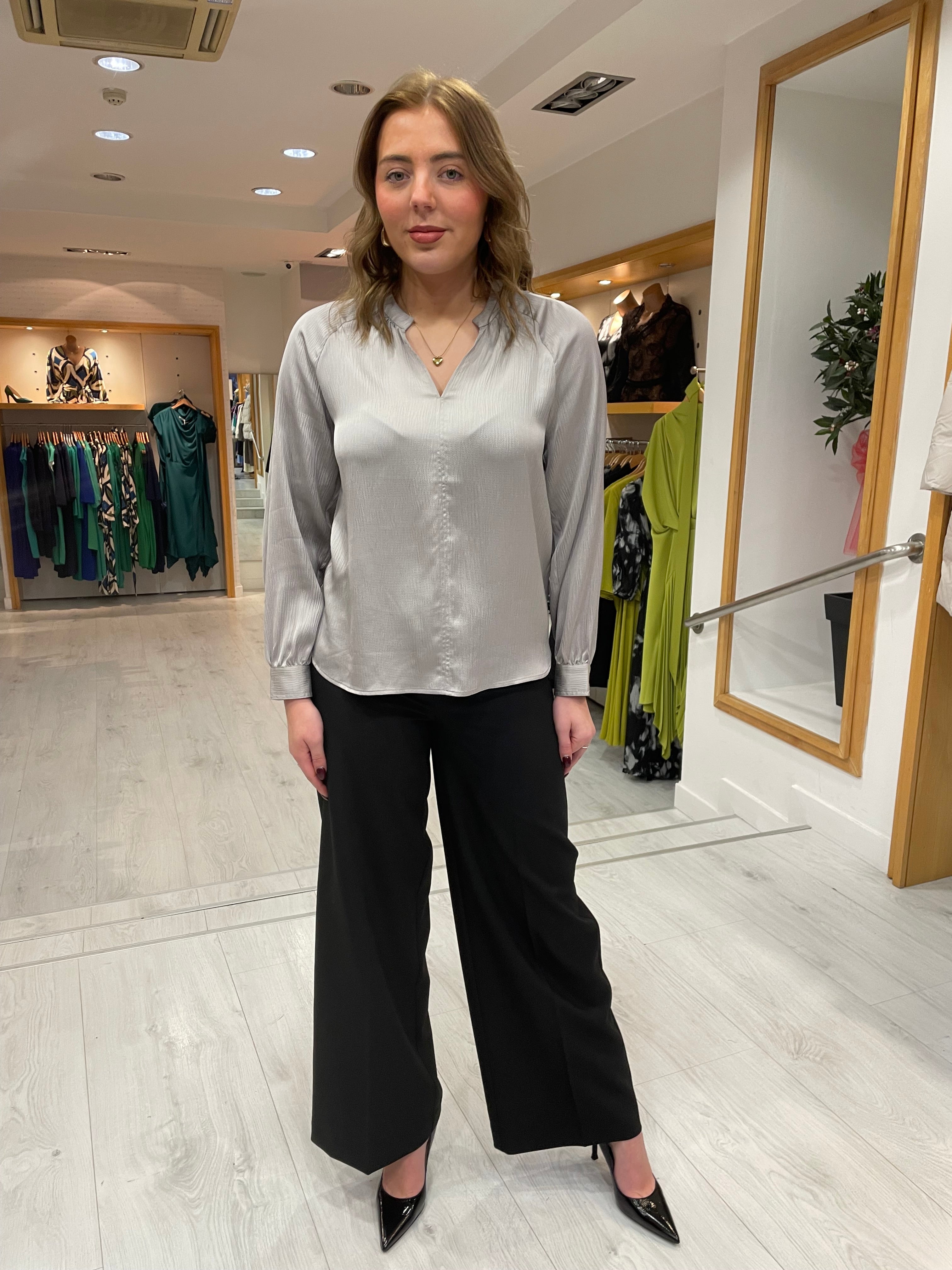 Soaked In Luxury Grey Satin Blouse