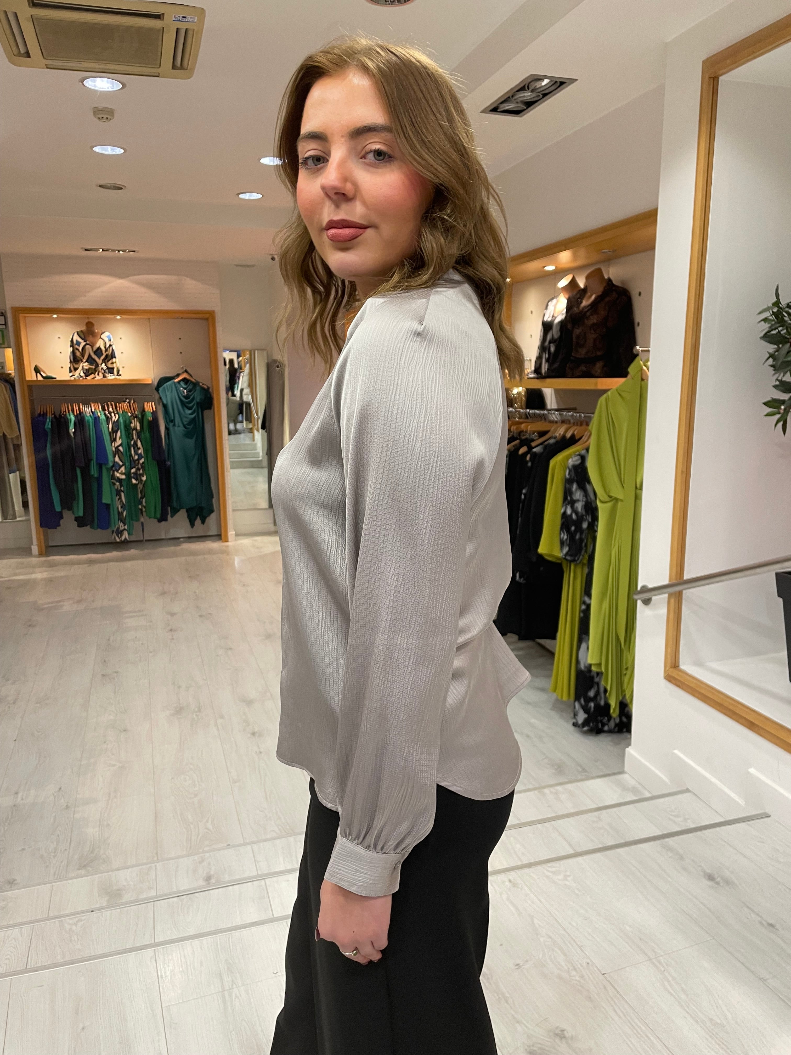 Soaked In Luxury Grey Satin Blouse