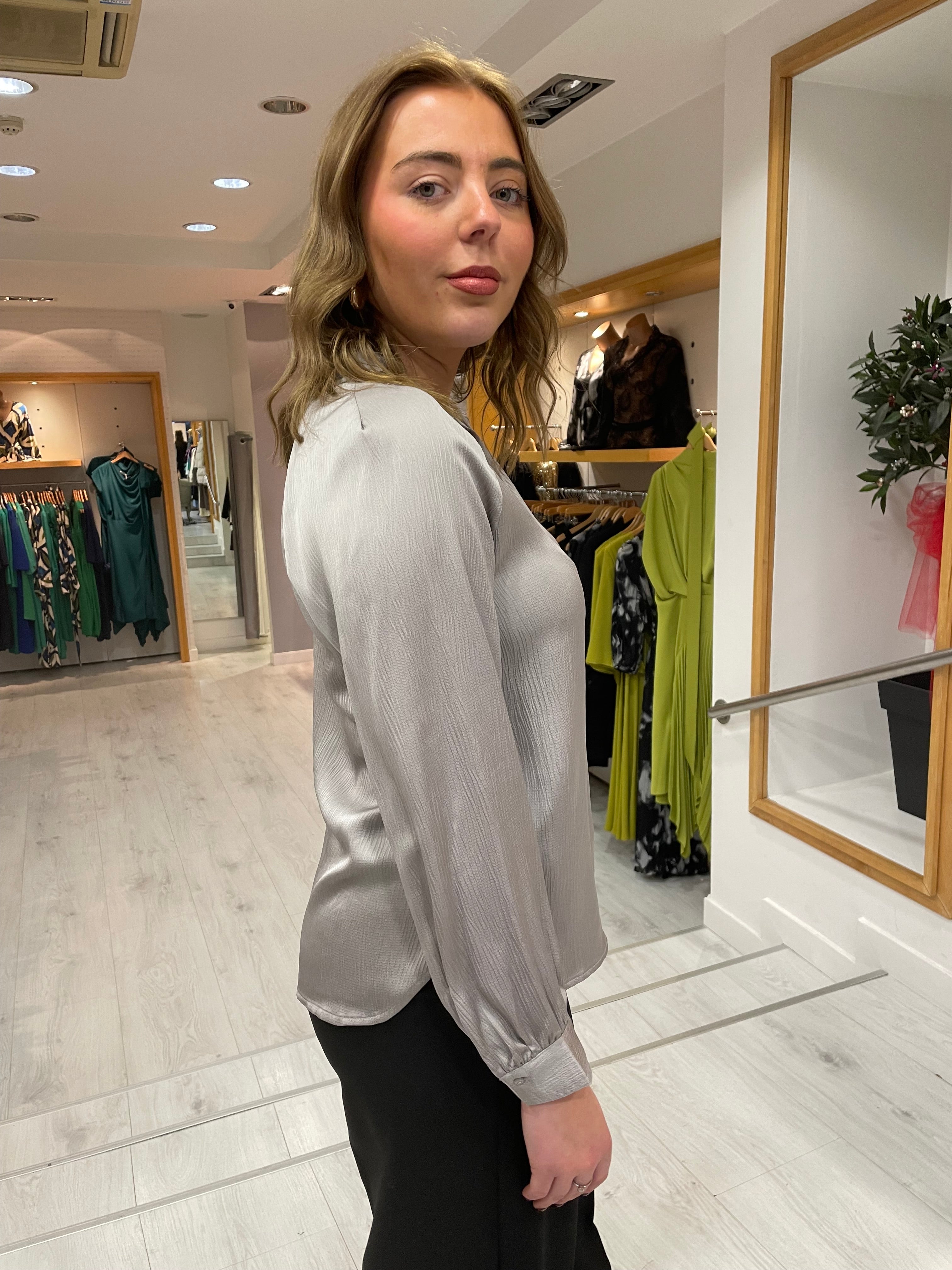 Soaked In Luxury Grey Satin Blouse