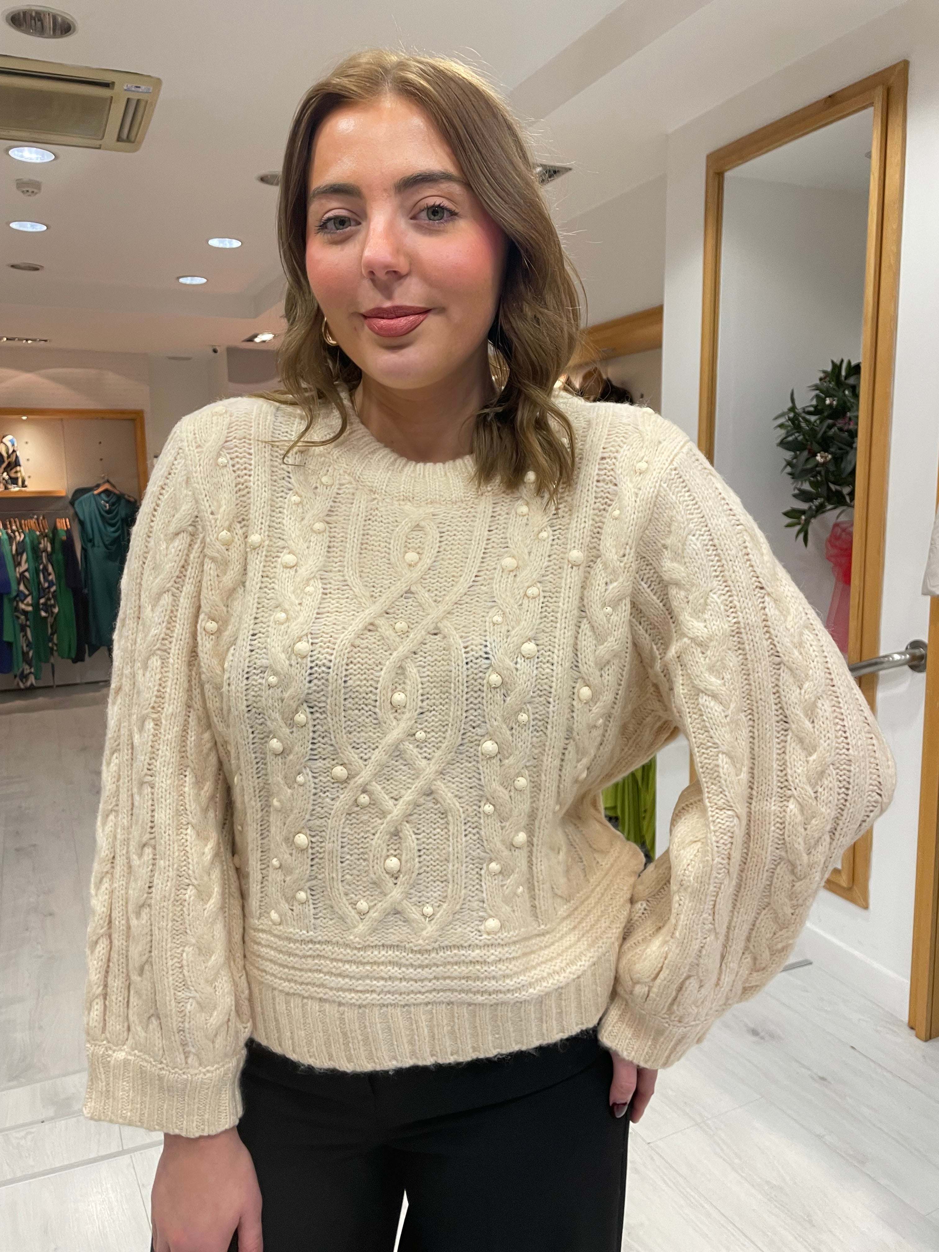 St Tropez Cream Bead Knit Jumper