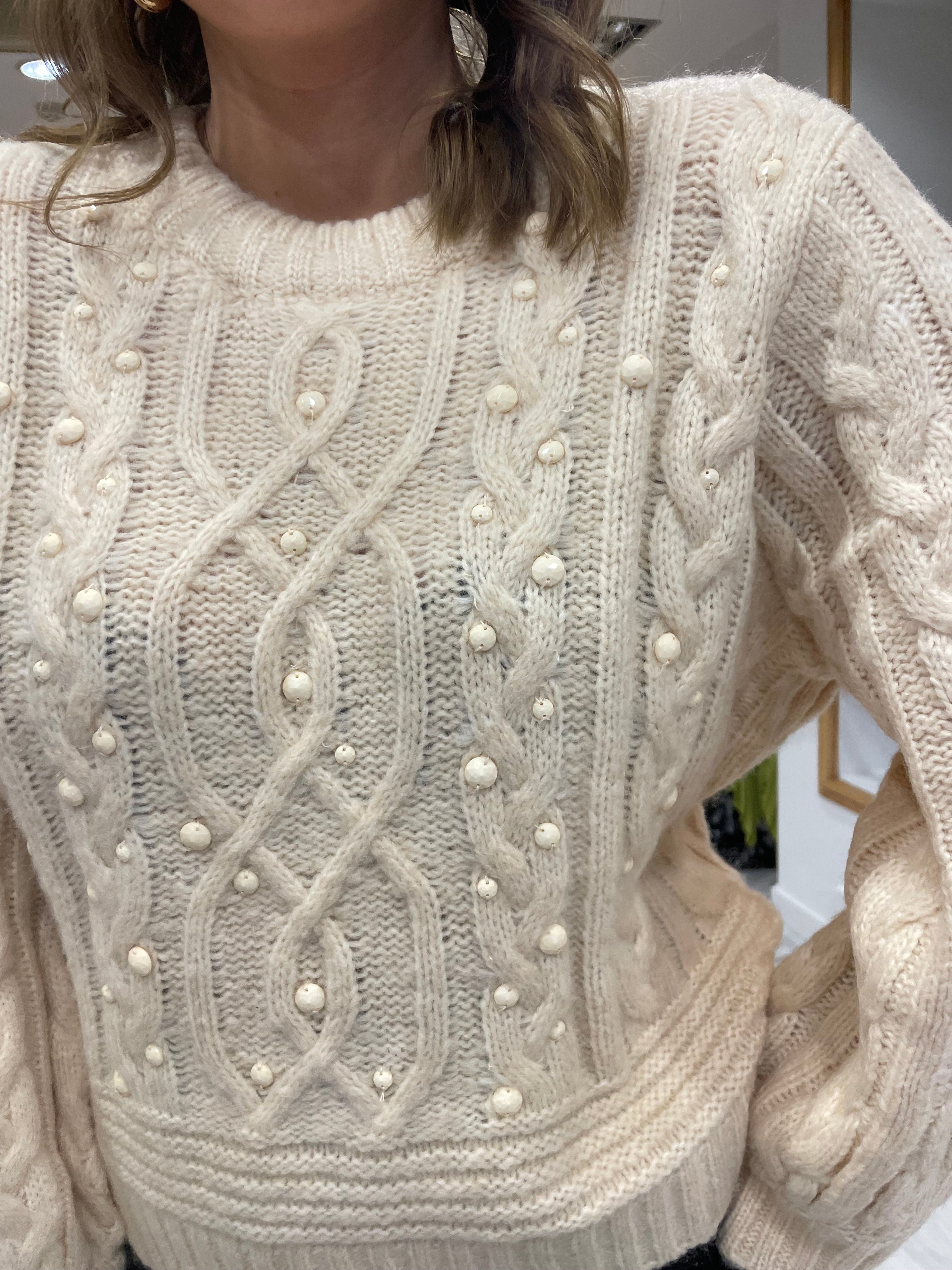 St Tropez Cream Bead Knit Jumper