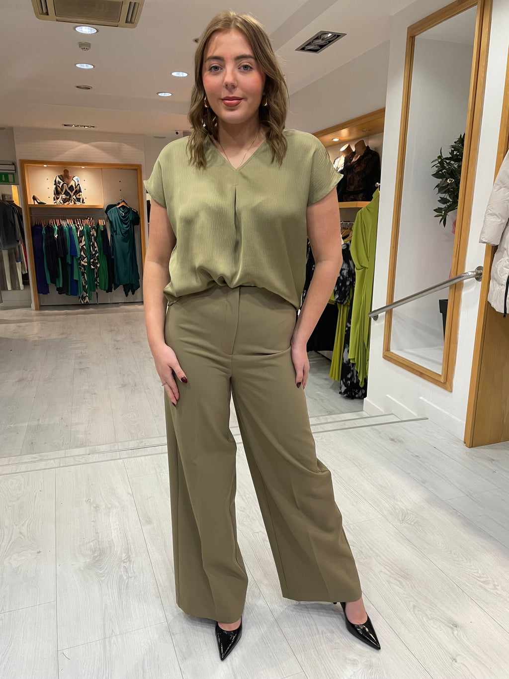 Soaked In Luxury Khaki Wide Leg Trouser