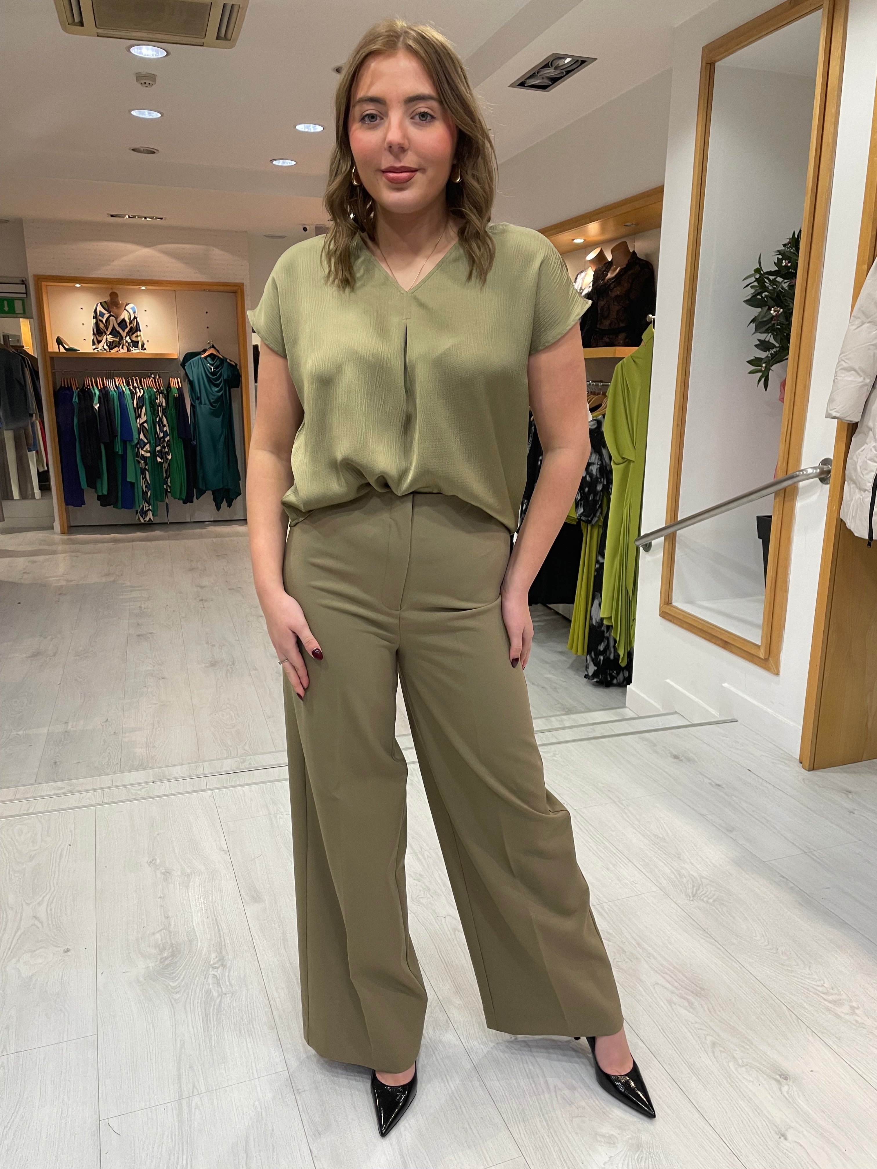 Soaked In Luxury Khaki Wide Leg Trouser