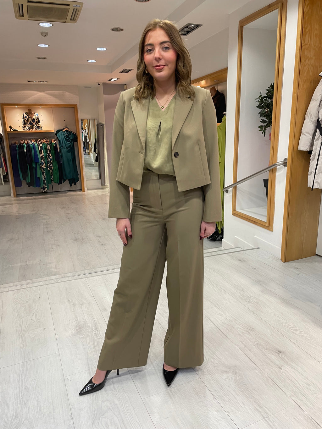 Soaked In Luxury Khaki Wide Leg Trouser