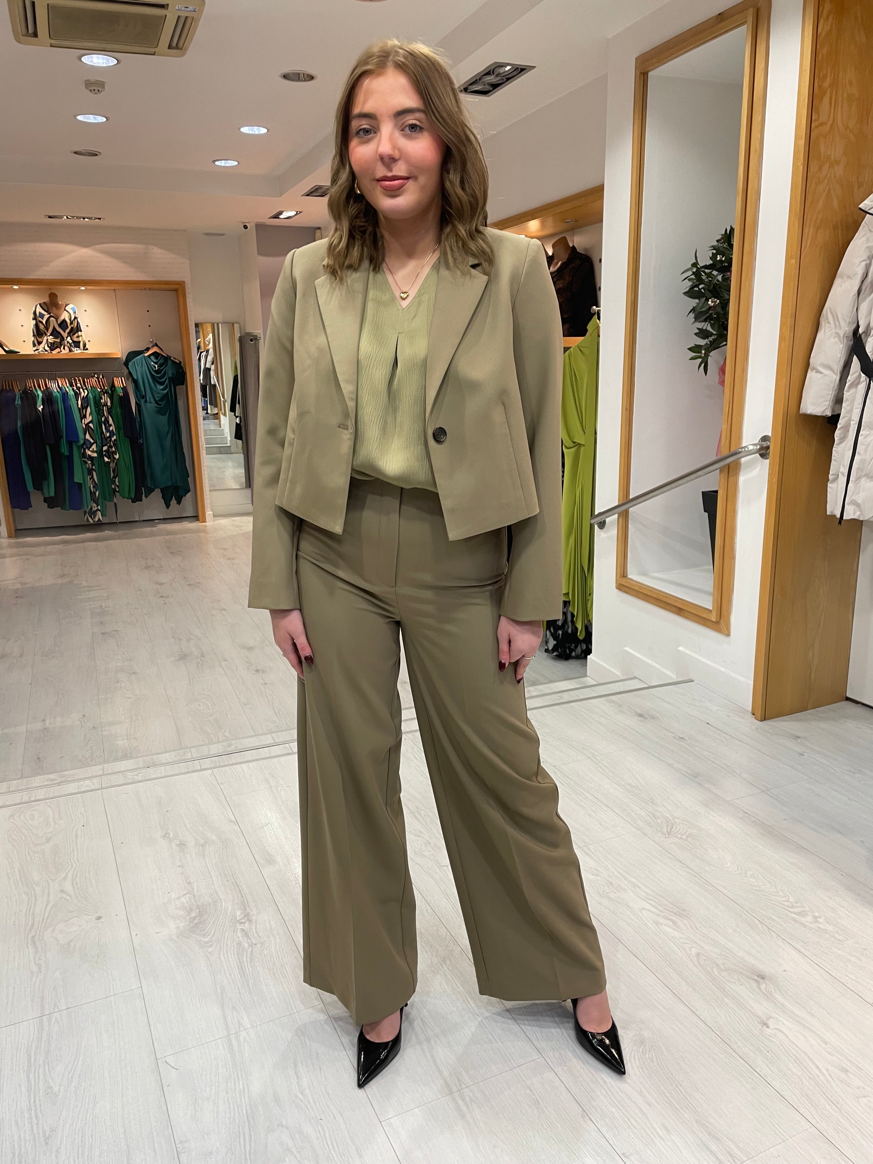 Soaked In Luxury Khaki Wide Leg Trouser