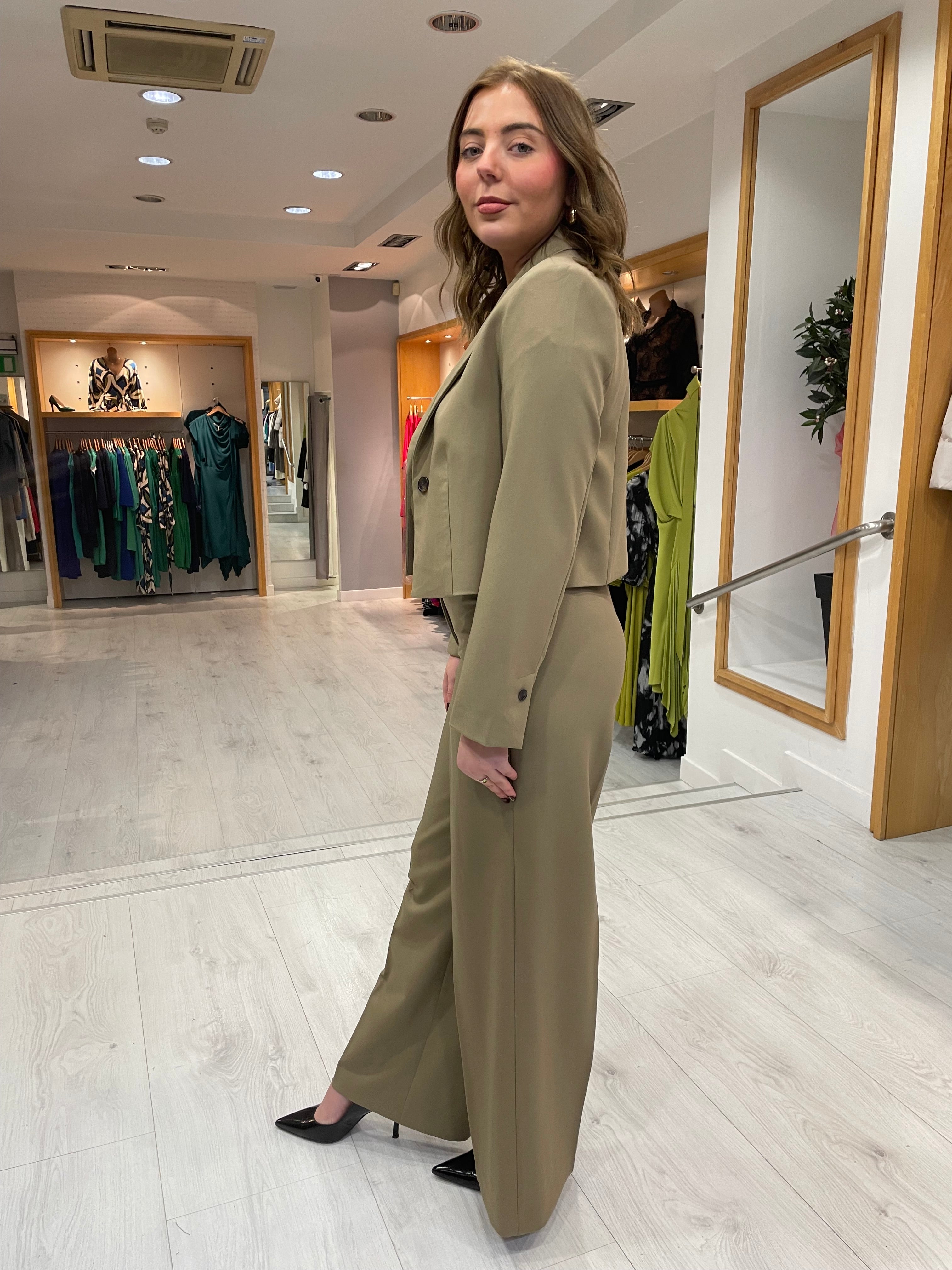 Soaked In Luxury Khaki Wide Leg Trouser