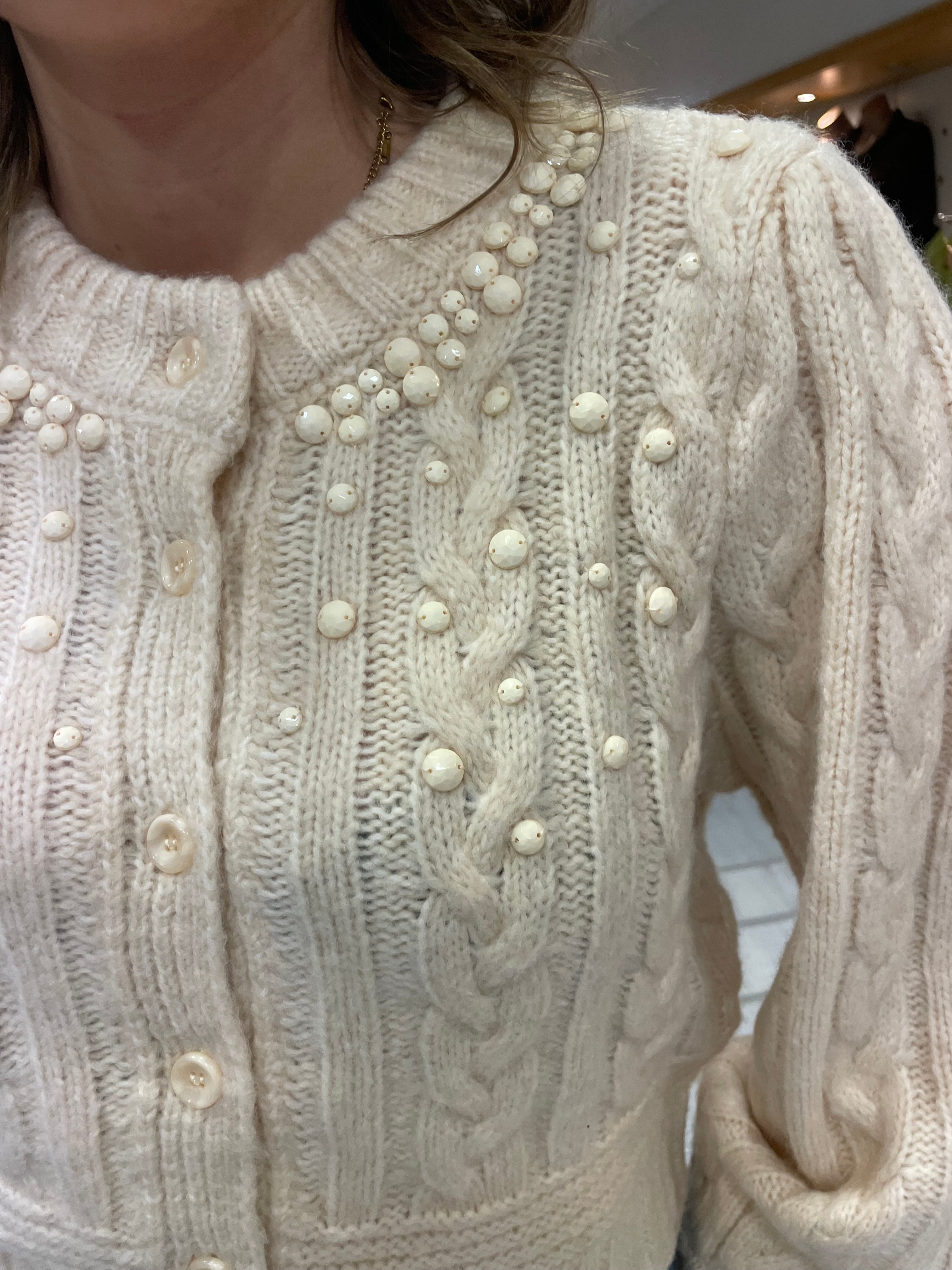 St Tropez Cream Bead Knit Cardigan