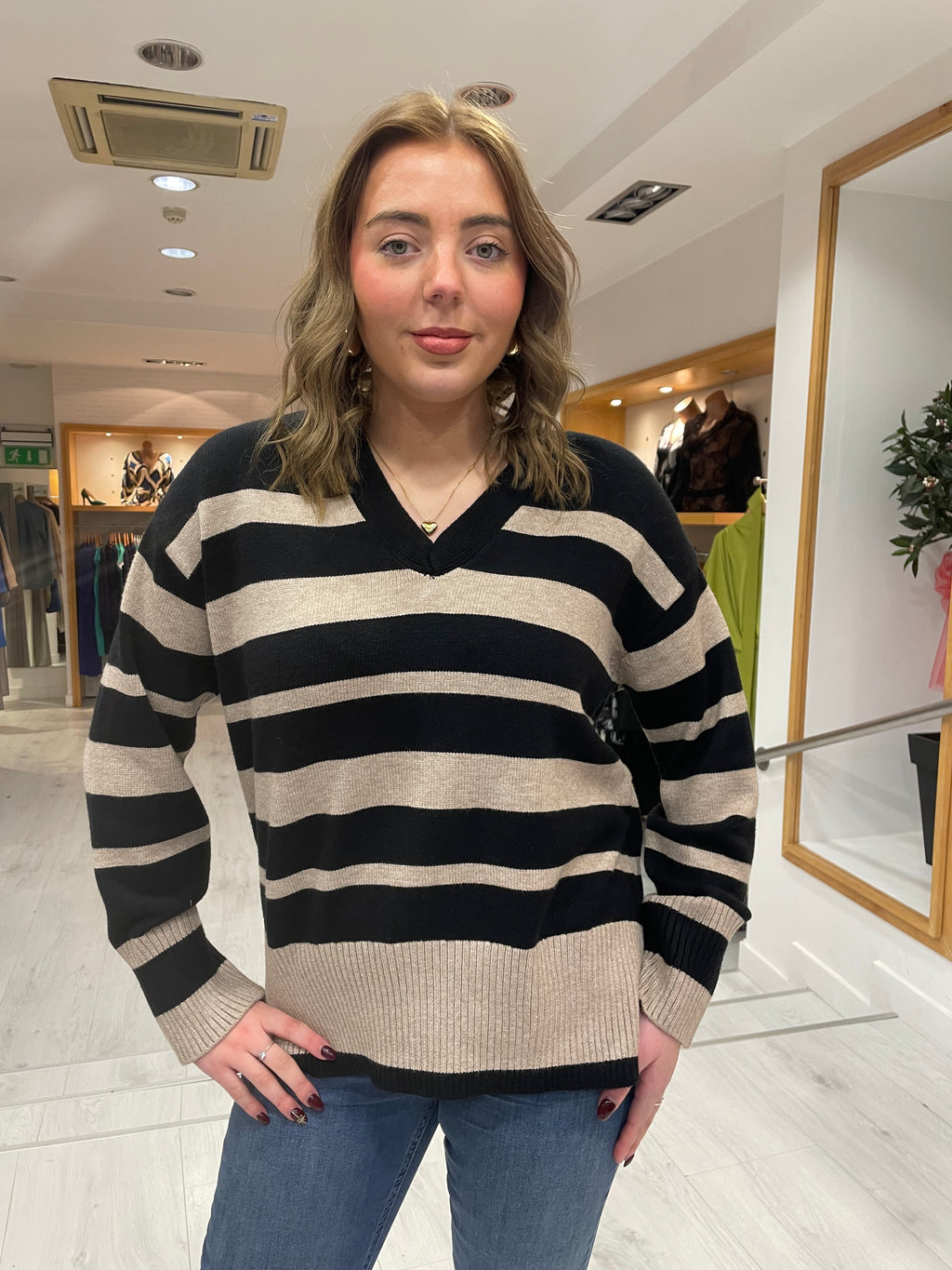 St Tropez Black and Sand Stripe Knit
