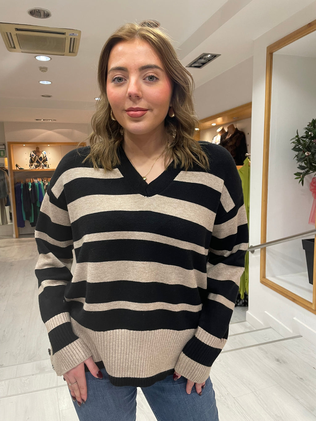 St Tropez Black and Sand Stripe Knit