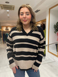 St Tropez Black and Sand Stripe Knit
