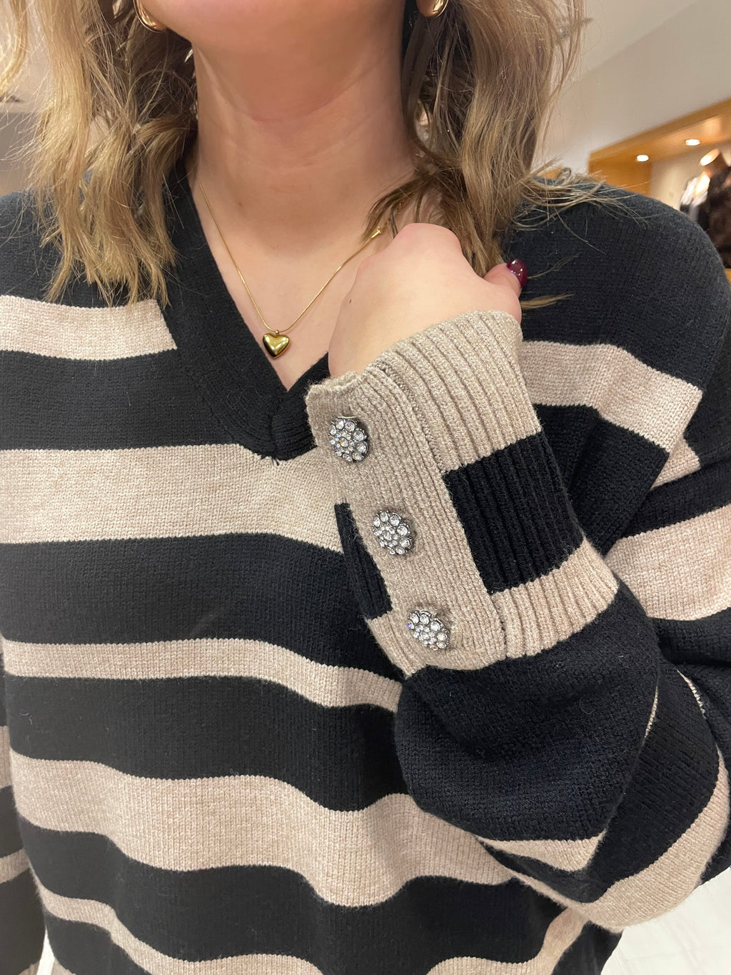 St Tropez Black and Sand Stripe Knit