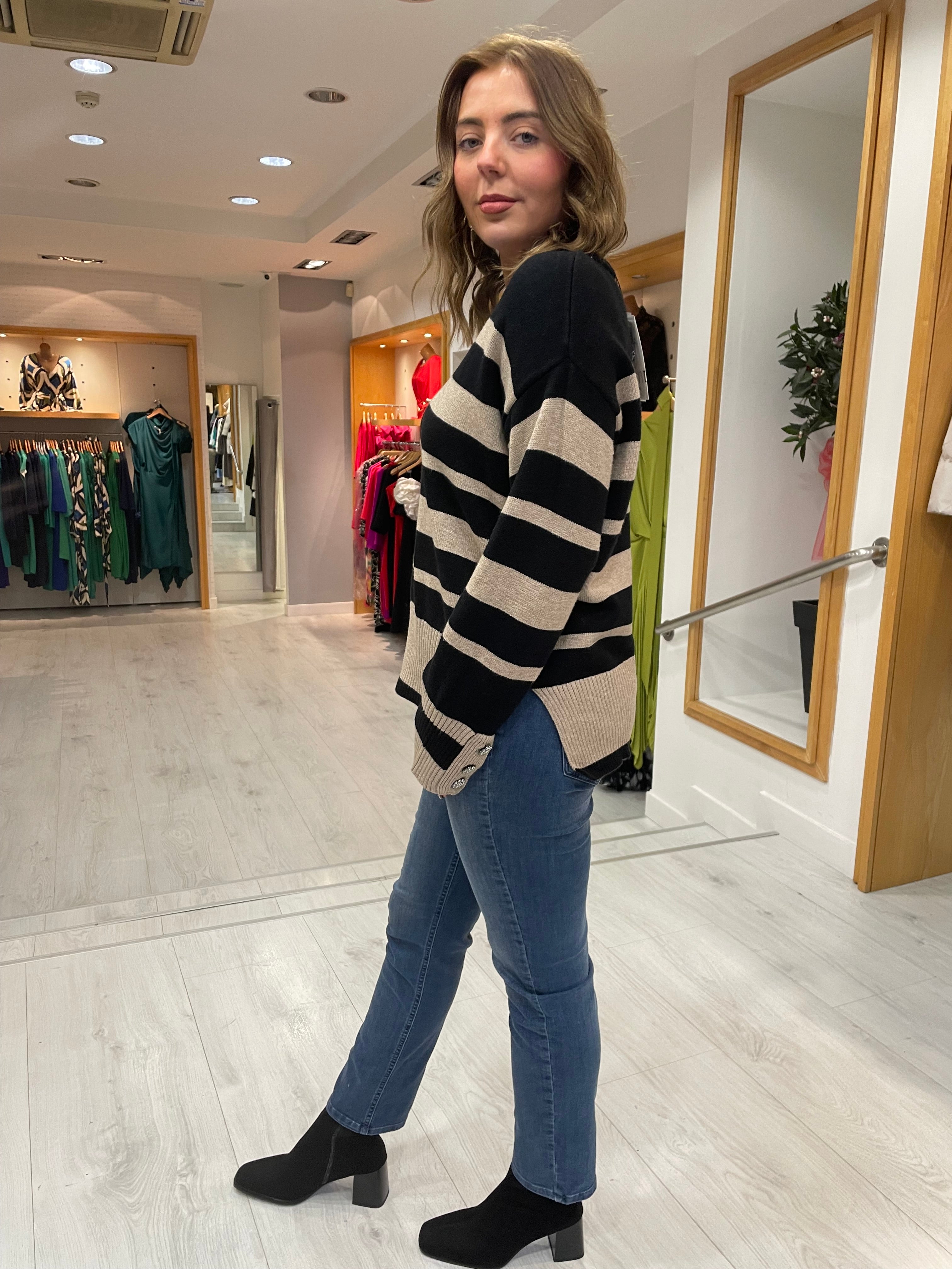 St Tropez Black and Sand Stripe Knit