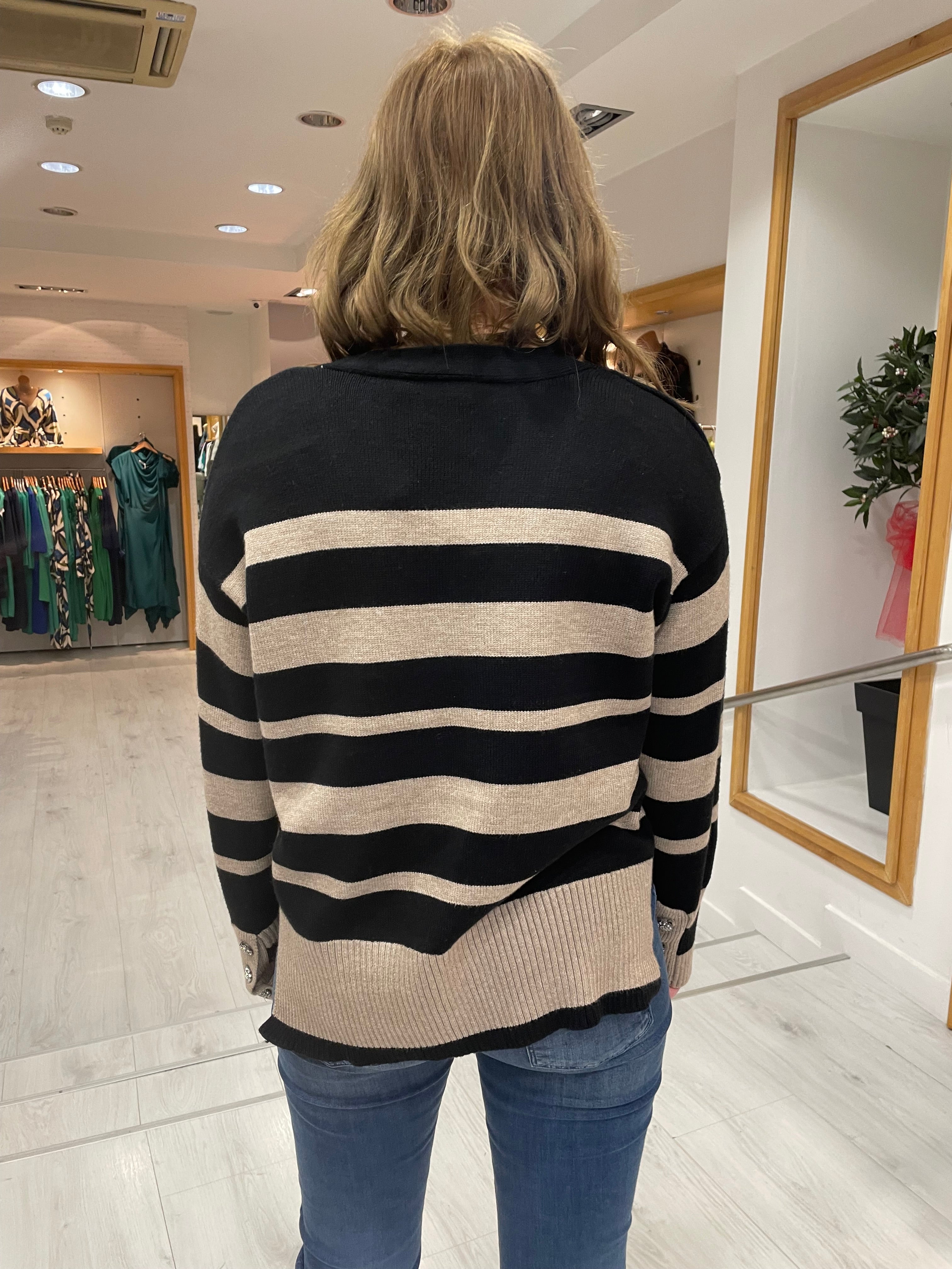 St Tropez Black and Sand Stripe Knit