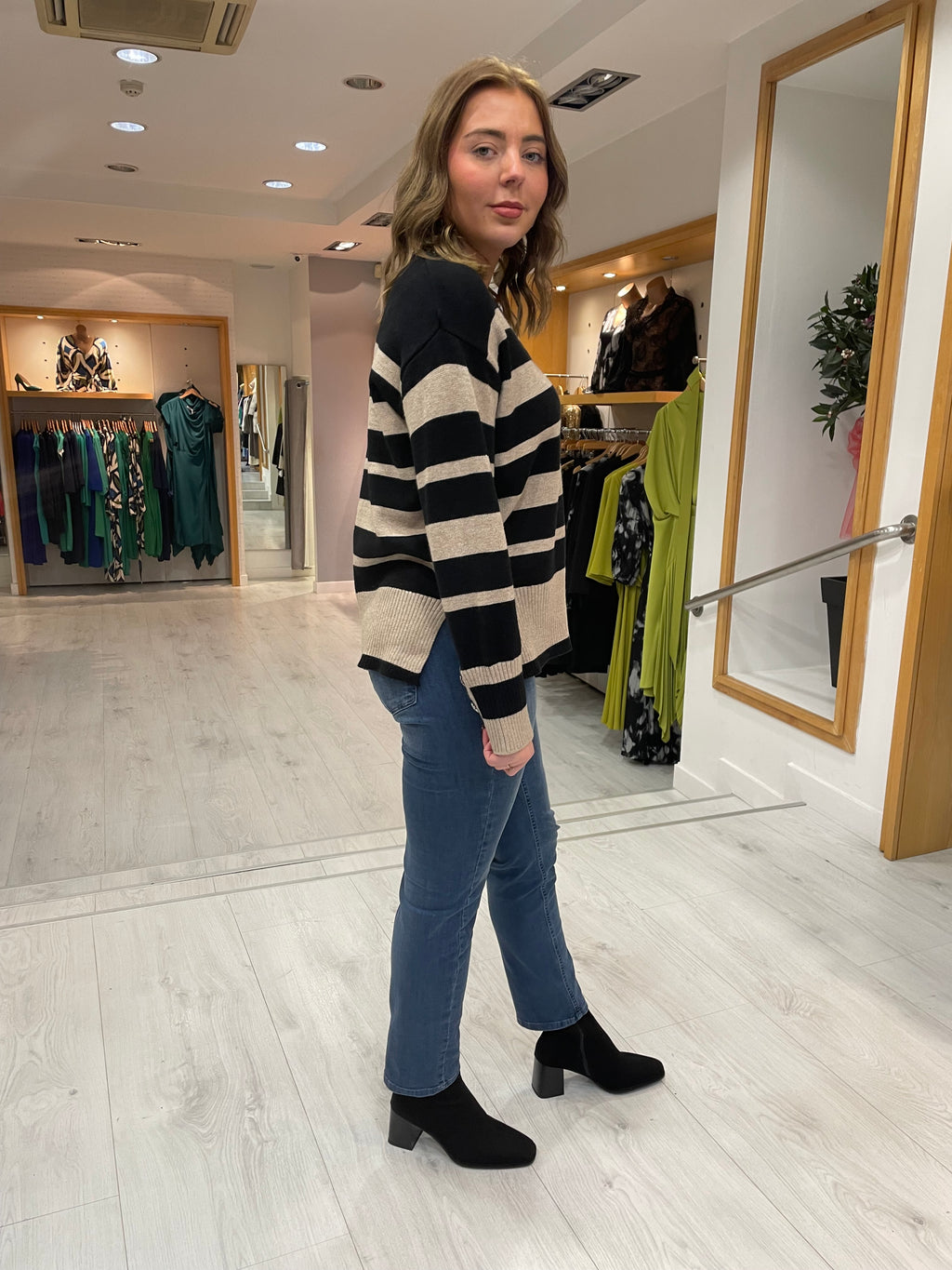 St Tropez Black and Sand Stripe Knit