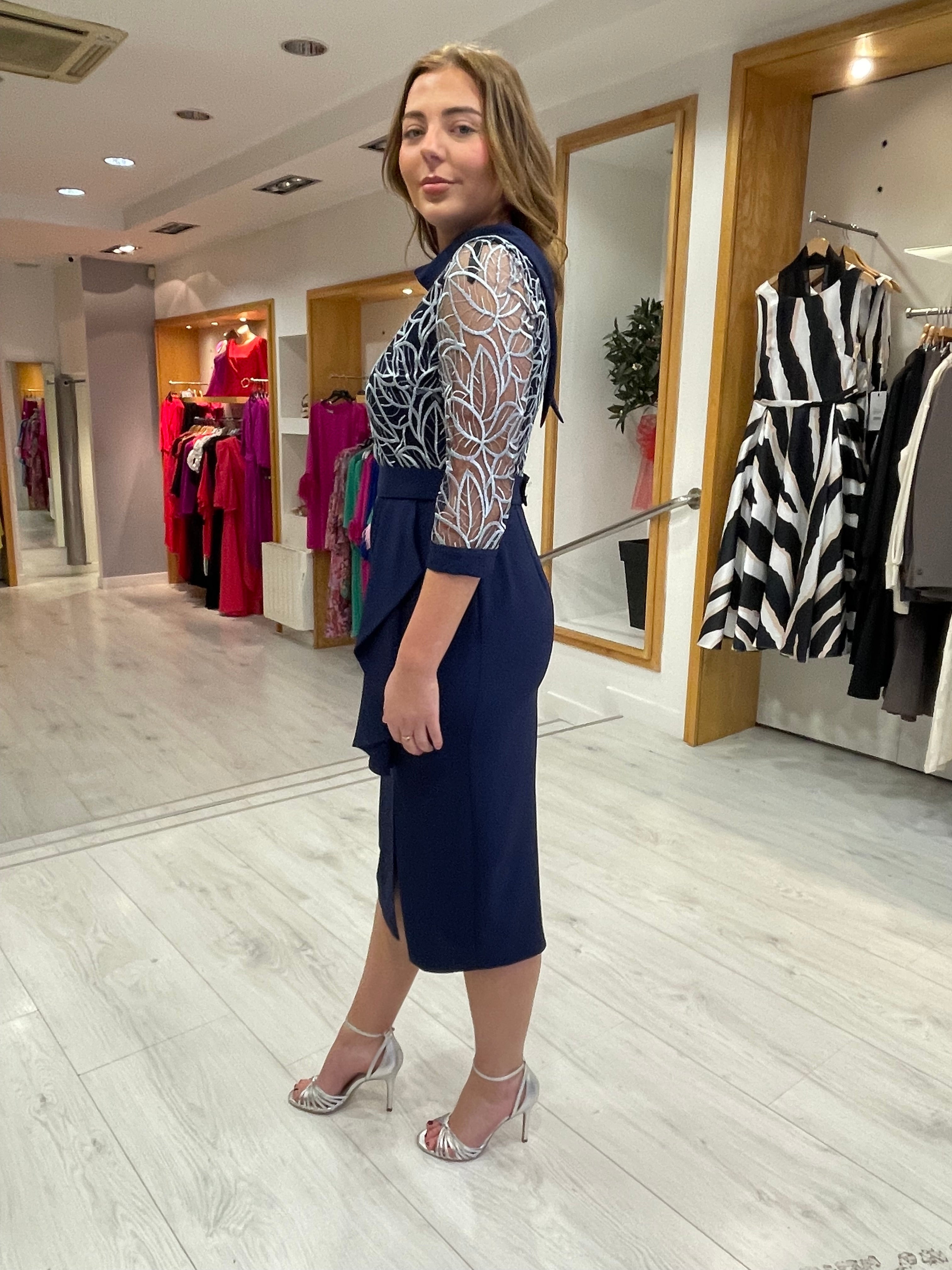 Moncho Heredia Navy Chiffon Dress