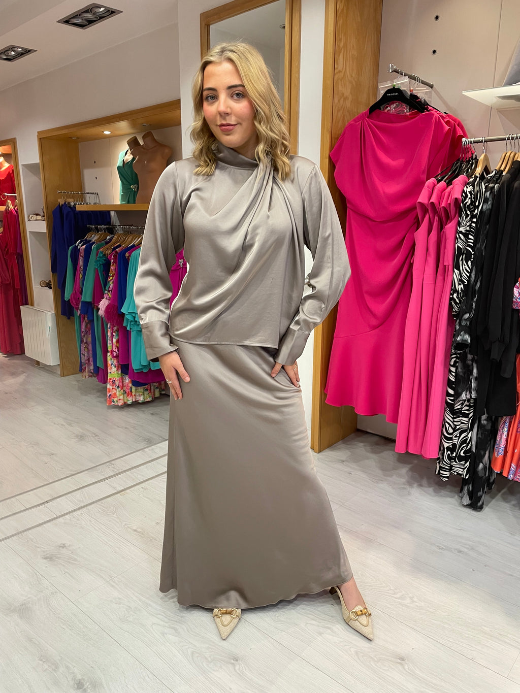Karen By Simonsen Taupe Satin Skirt