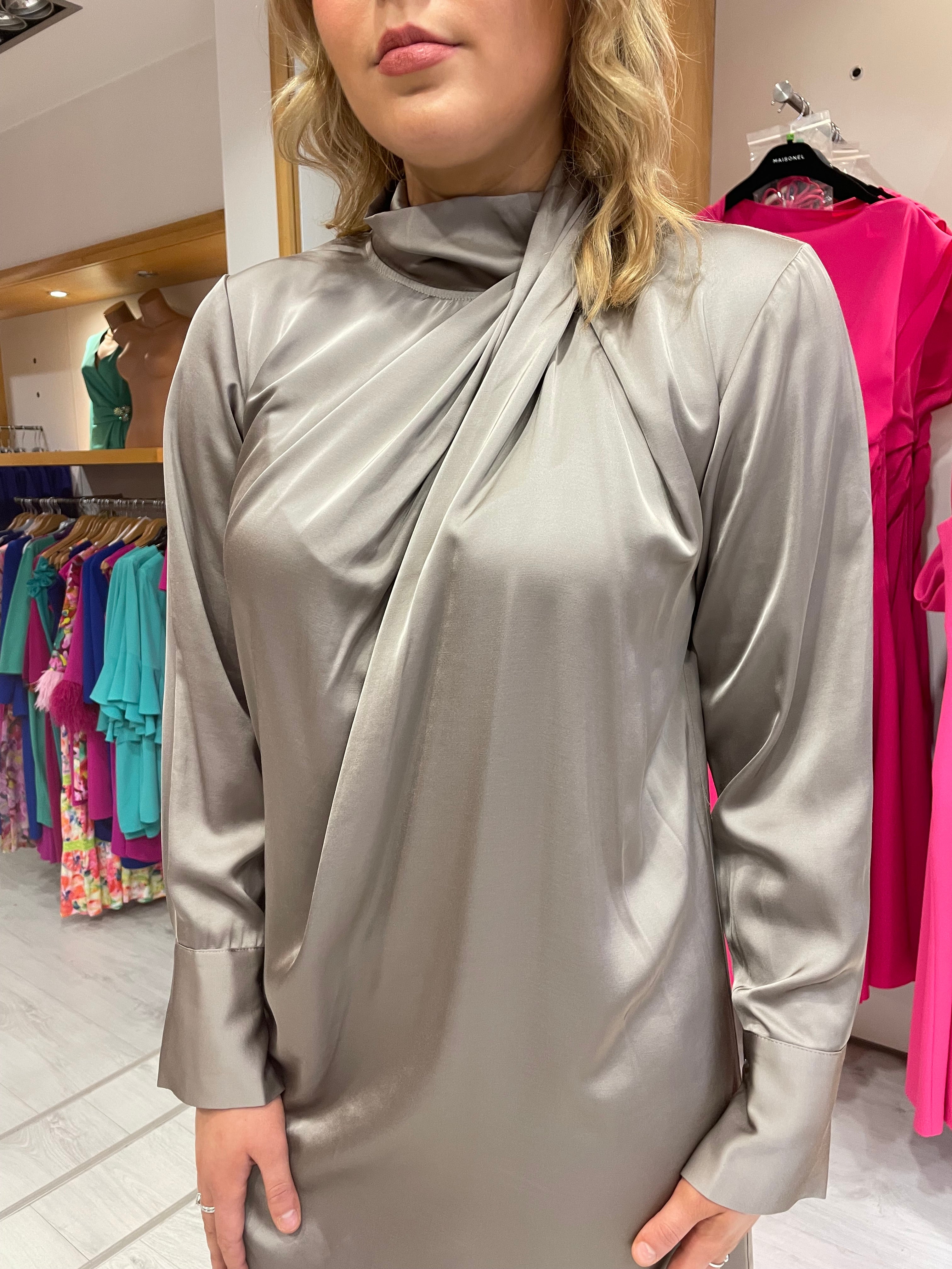 Karen By Simonsen Taupe Satin High Neck Dess