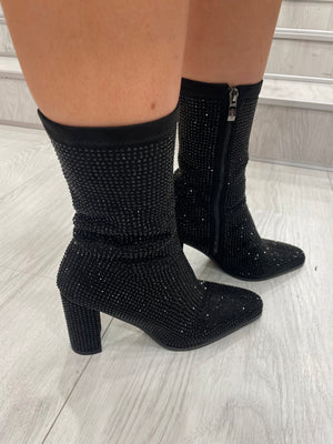 Lodi Rhinestone Black Sock Boots