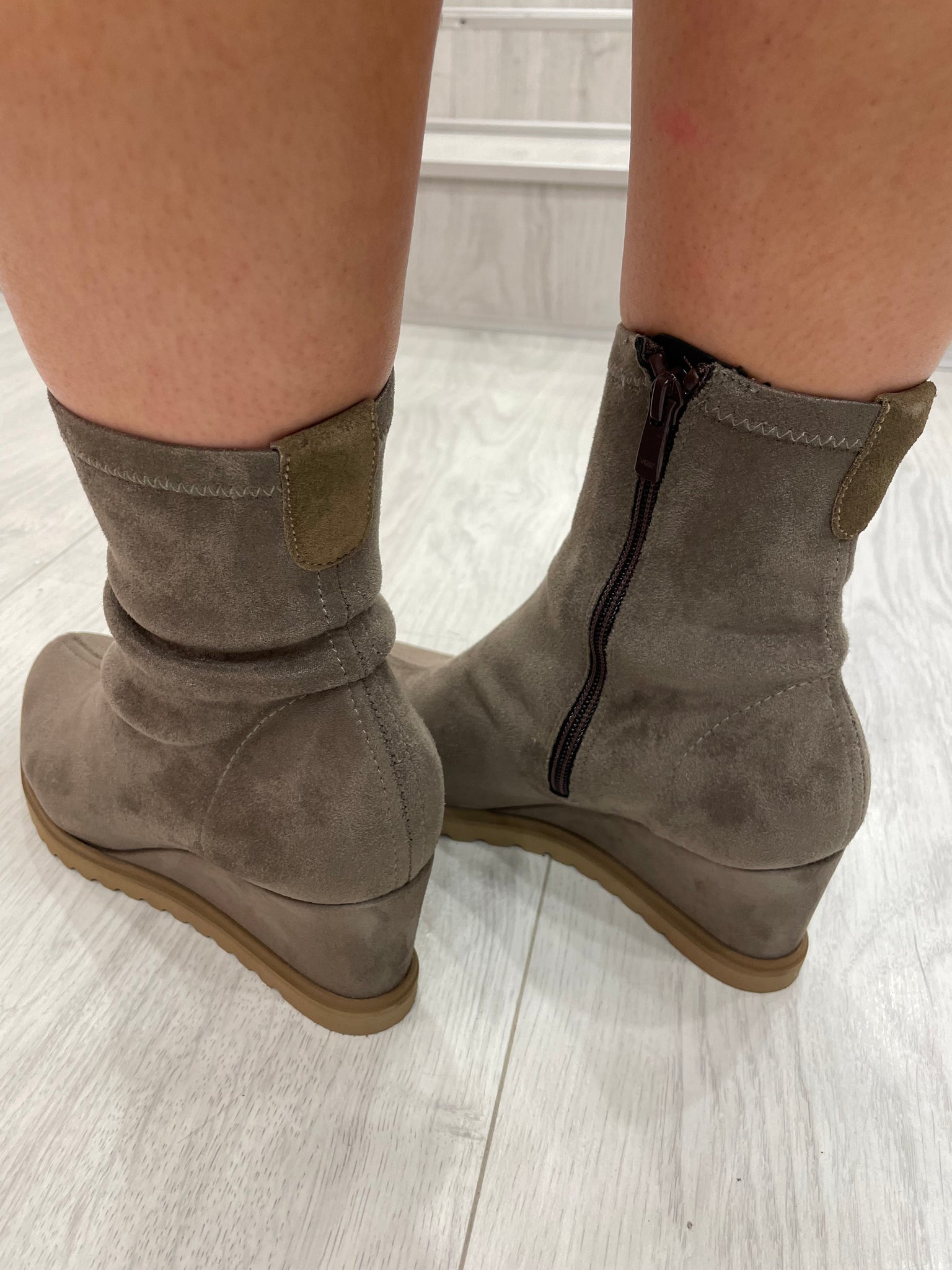 Viguera Suede Sock Boots in Taupe