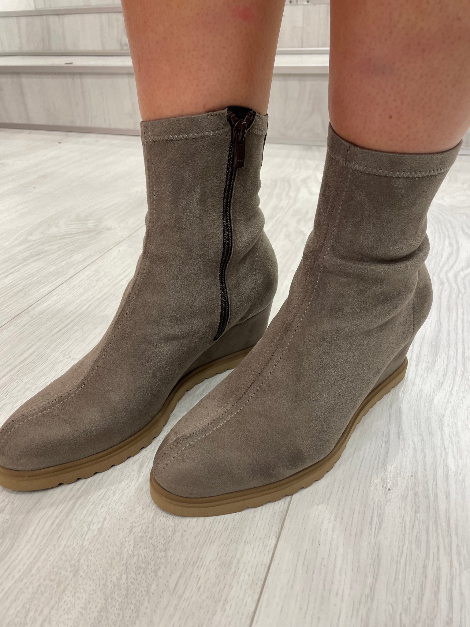 Viguera Suede Sock Boots in Taupe