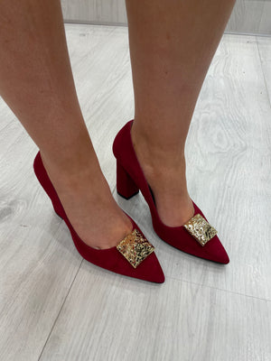 Lodi Gold Stud Heels in Red